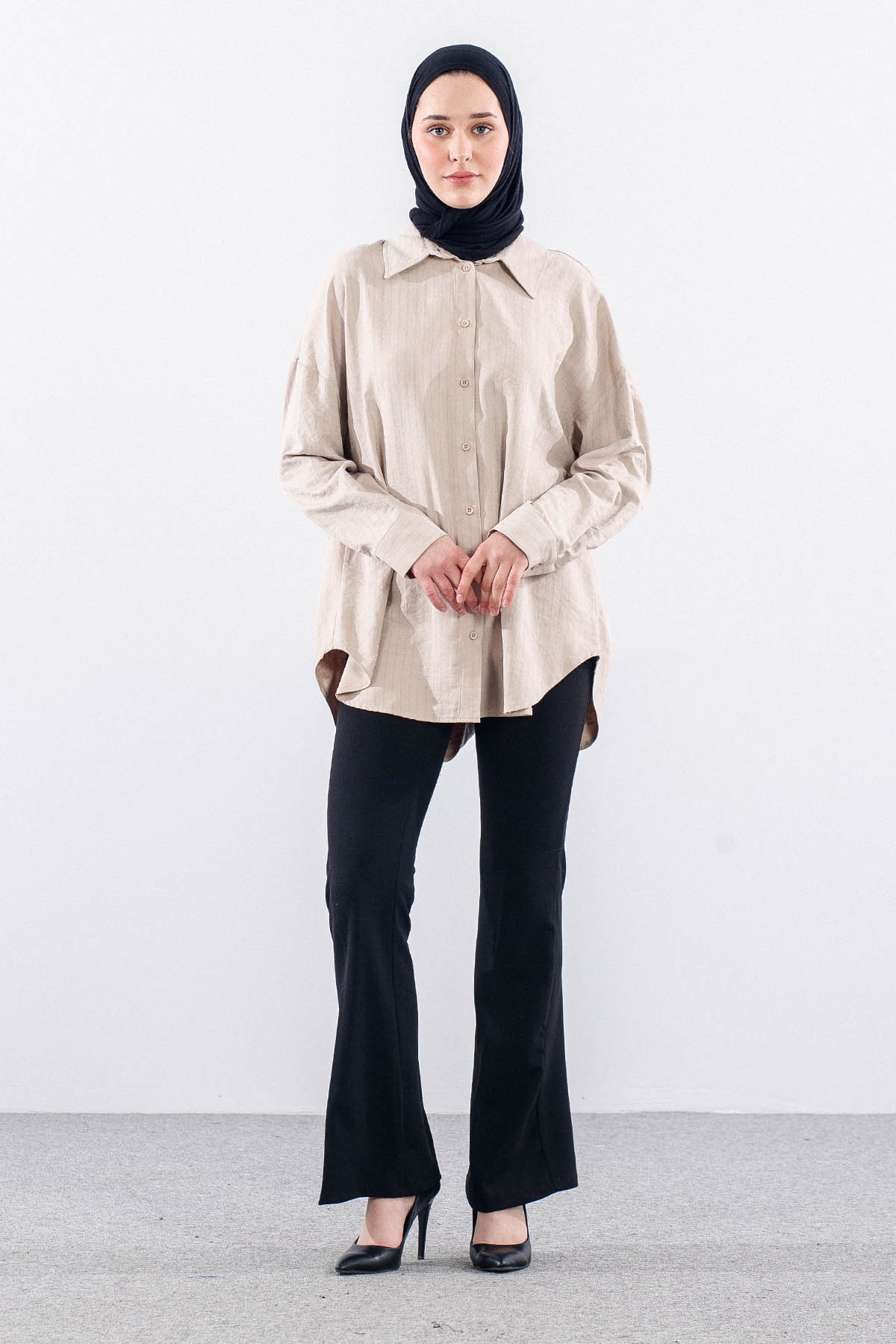 36222 Gömlek Tek Cizgili - Bej - 1