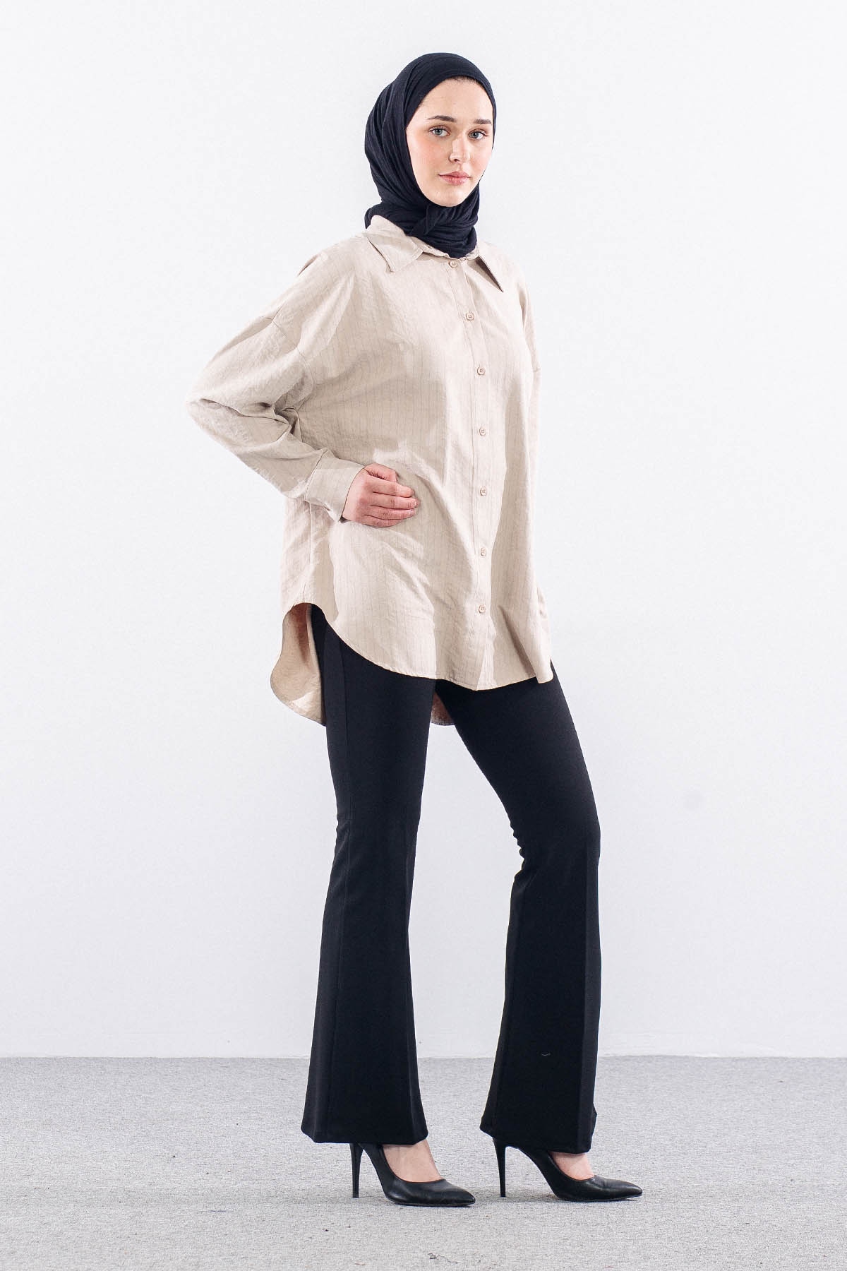 36222 Gömlek Tek Cizgili - Bej - 4