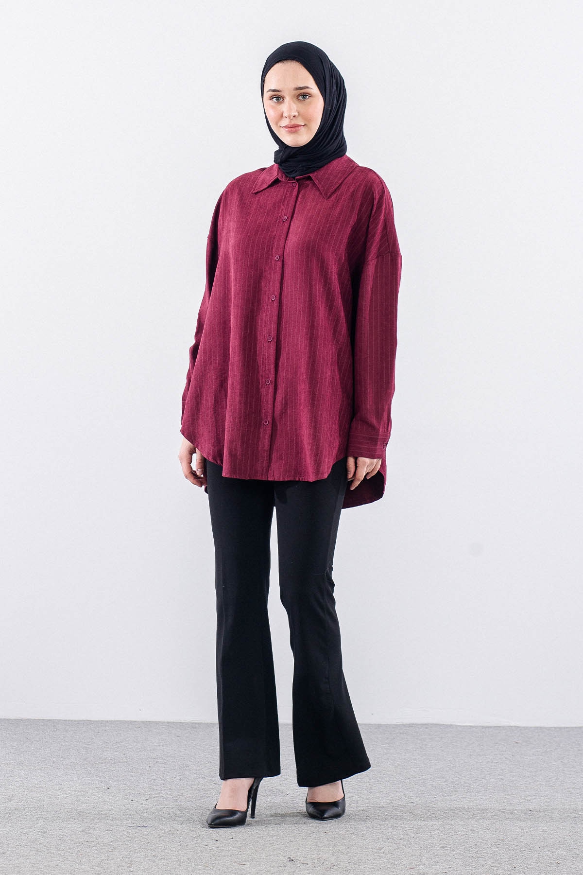 36222 Gömlek Tek Cizgili - Bordo - 3