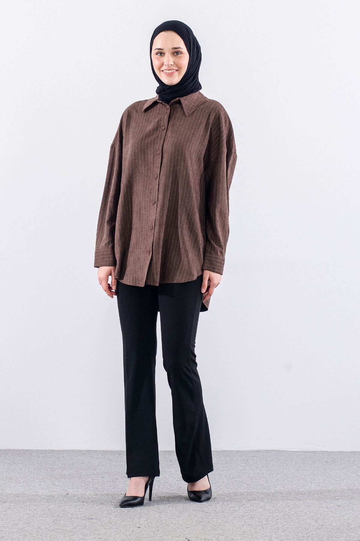 36222 Gömlek Tek Cizgili - Kahve - 2