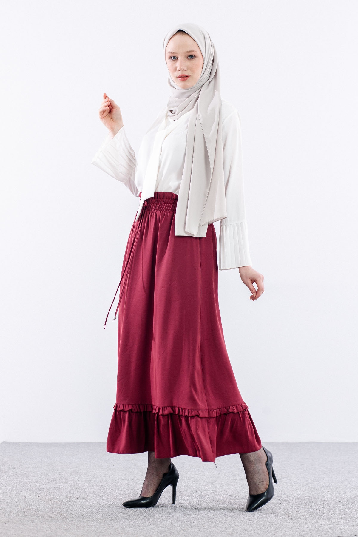 3624 Etek 38-48 Spor - Bordo - 3