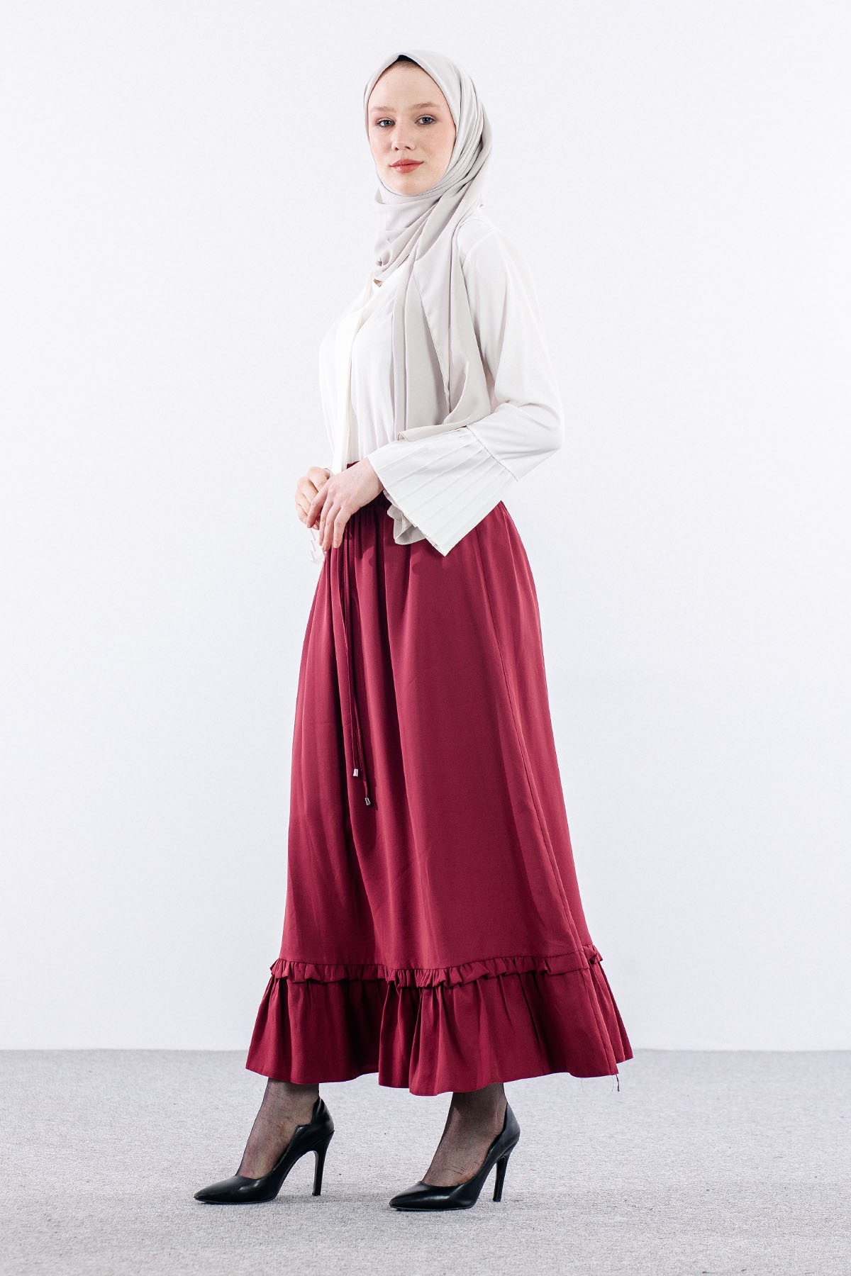 3624 Etek 38-48 Spor - Bordo - 4