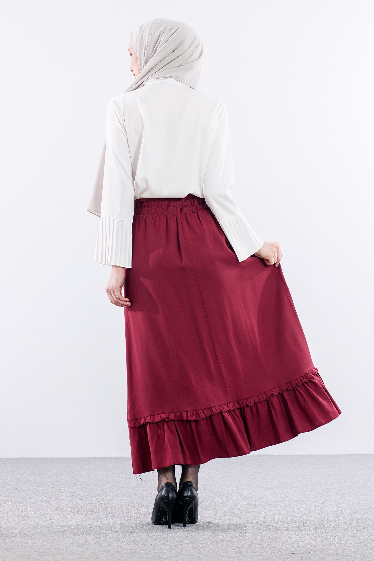 3624 Etek 38-48 Spor - Bordo - 6