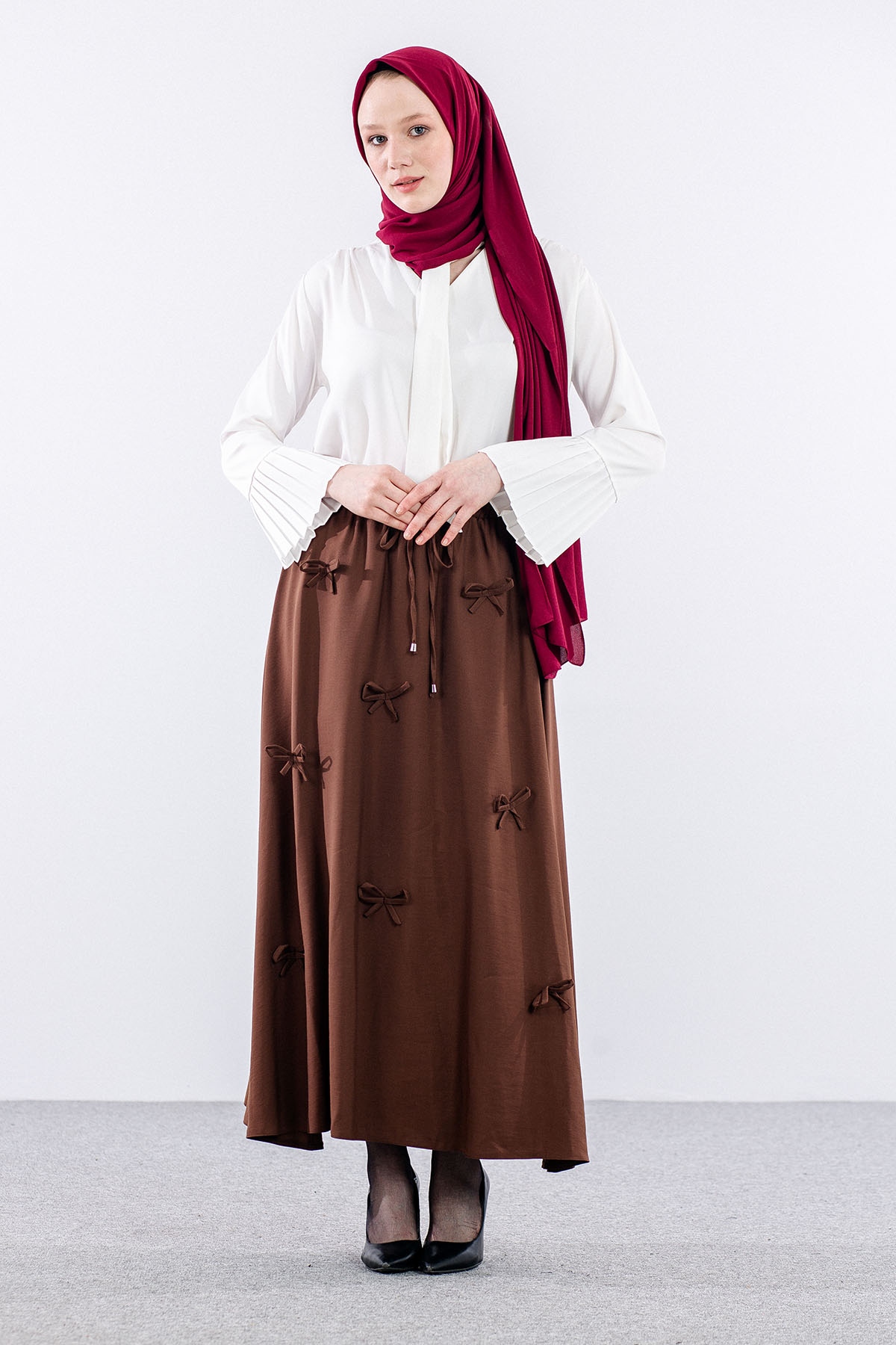 3633 Etek 38-48 Tencel Kumaş - Kahve - 1