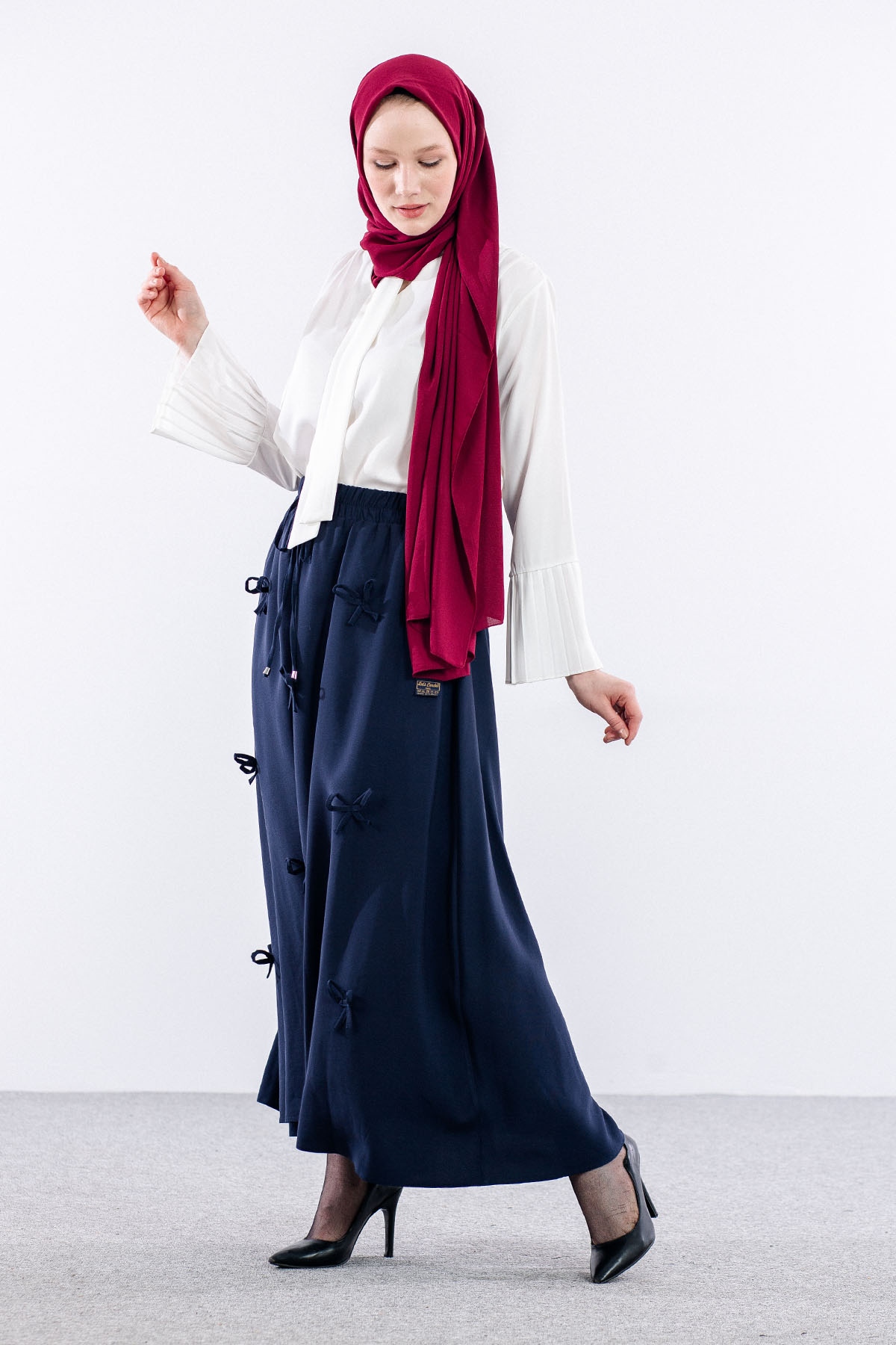 3633 Etek 38-48 Tencel Kumaş - Lacivert - 2