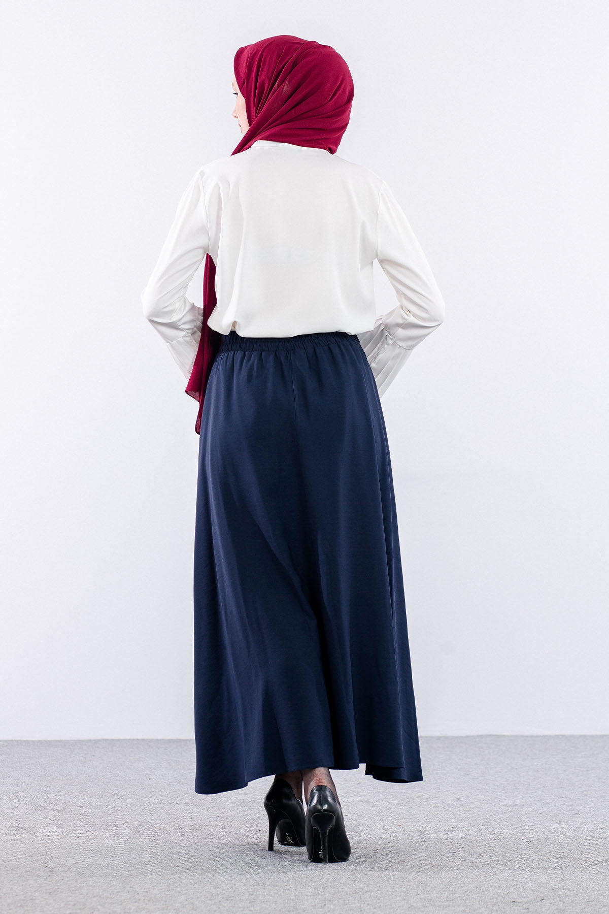 3633 Etek 38-48 Tencel Kumaş - Lacivert - 6