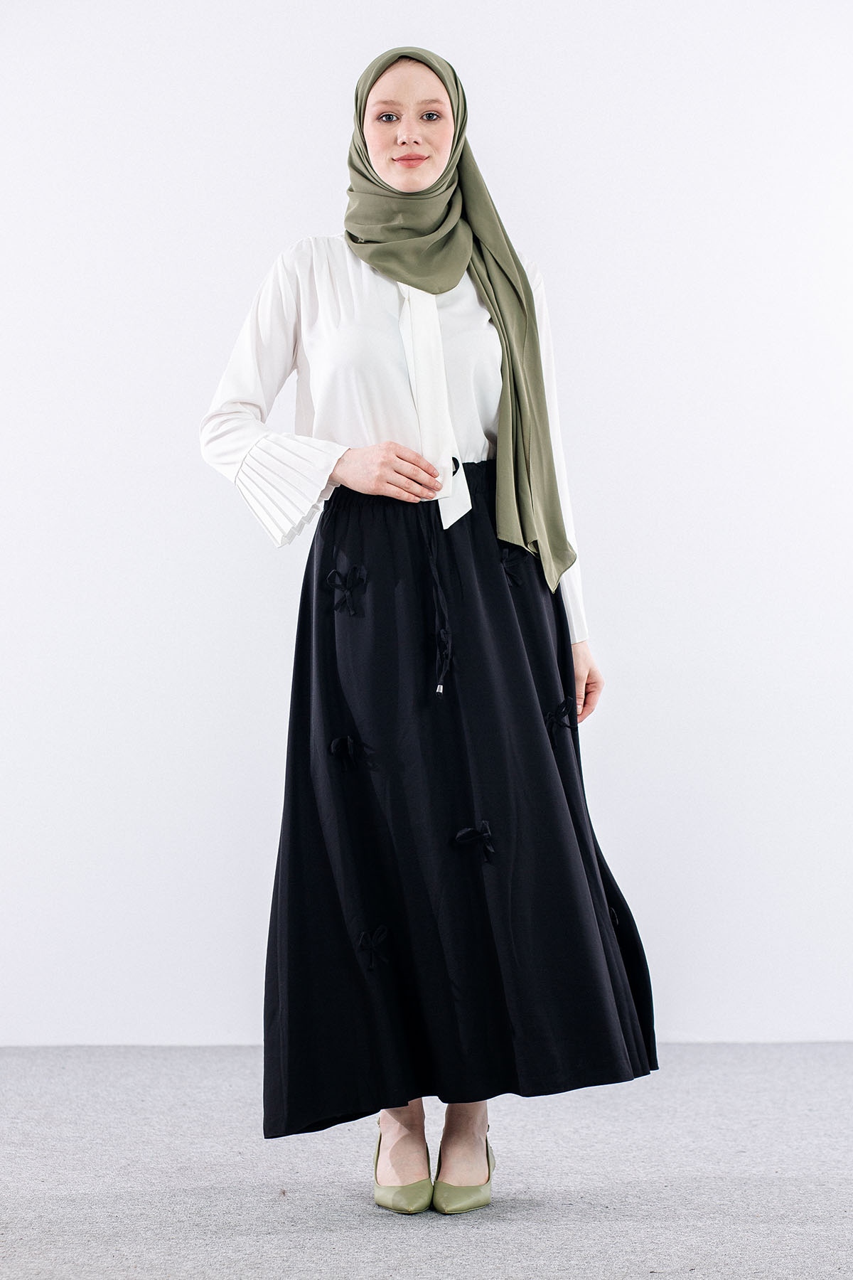 3633 Etek 38-48 Tencel Kumaş - Siyah - 1