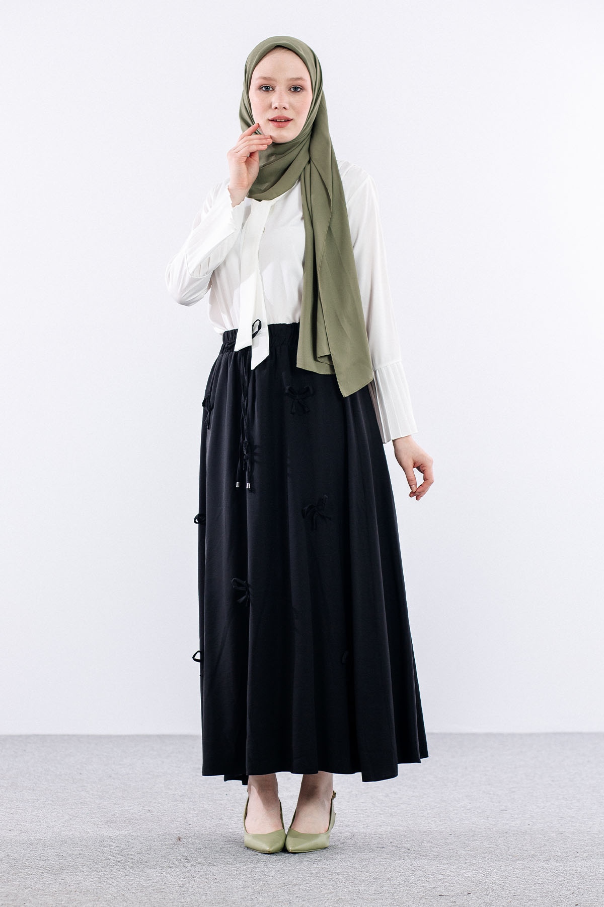 3633 Etek 38-48 Tencel Kumaş - Siyah - 2