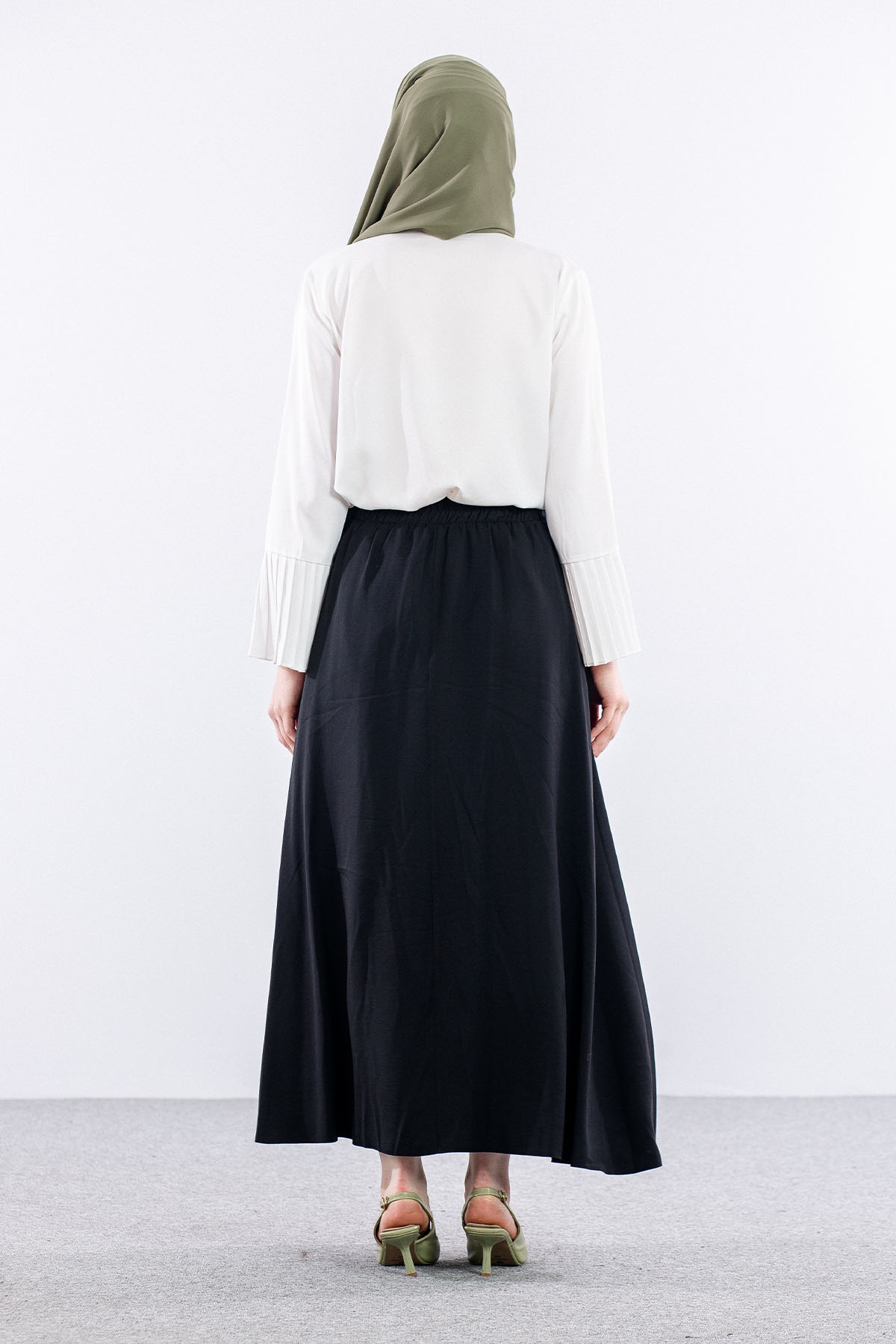 3633 Etek 38-48 Tencel Kumaş - Siyah - 5