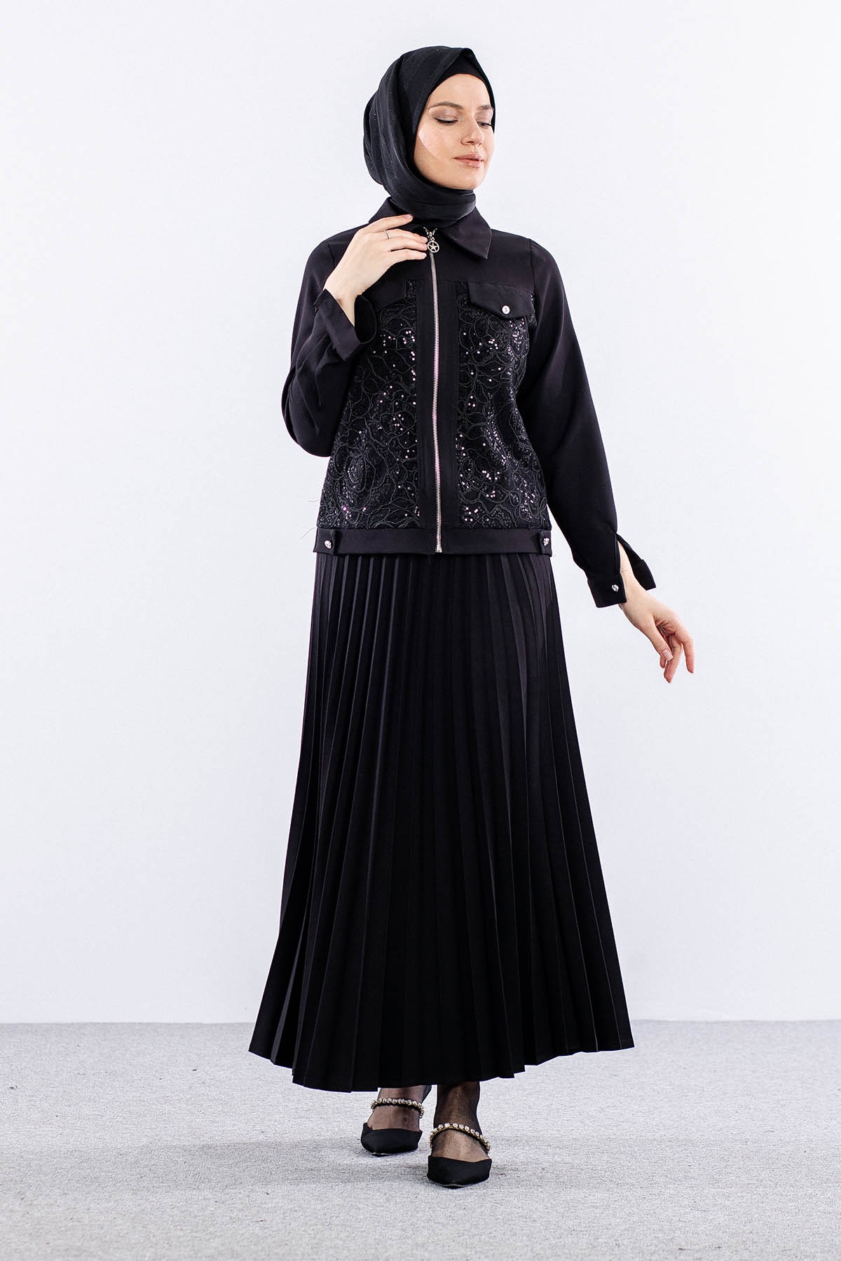 3637 Etek Takim 38-46 Pullu - Siyah - 1