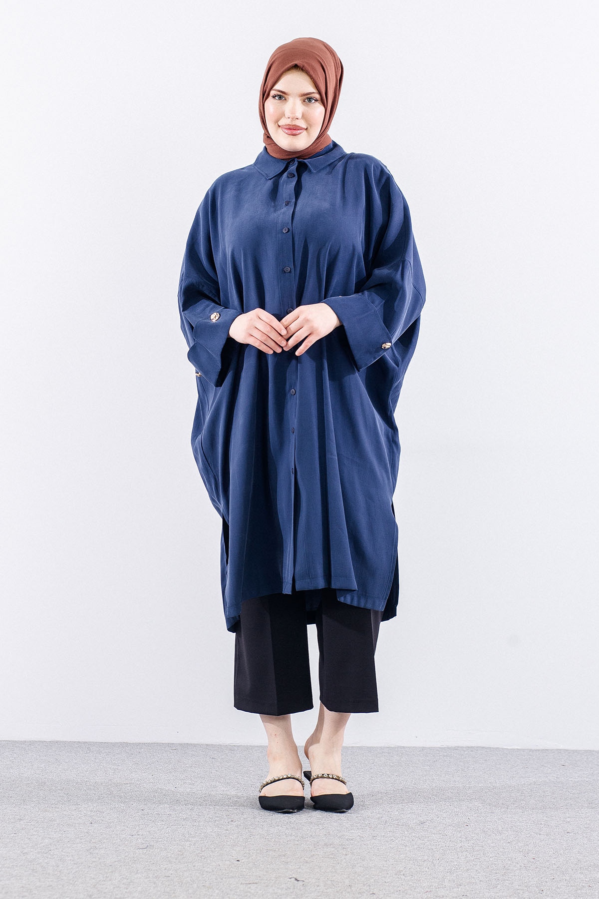 36389 Yarasa Kol Tunik Tek - Lacivert - 1