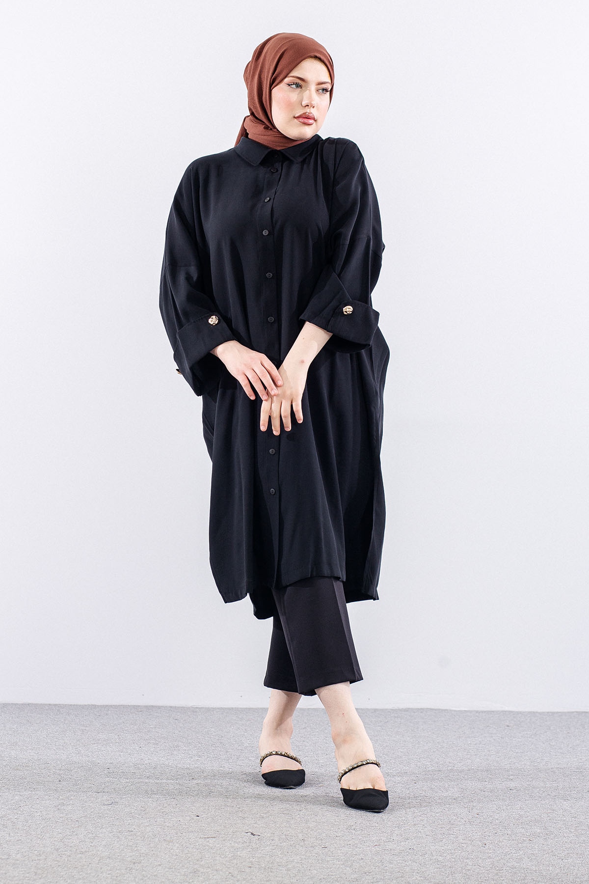 36389 Yarasa Kol Tunik Tek - Siyah - 3