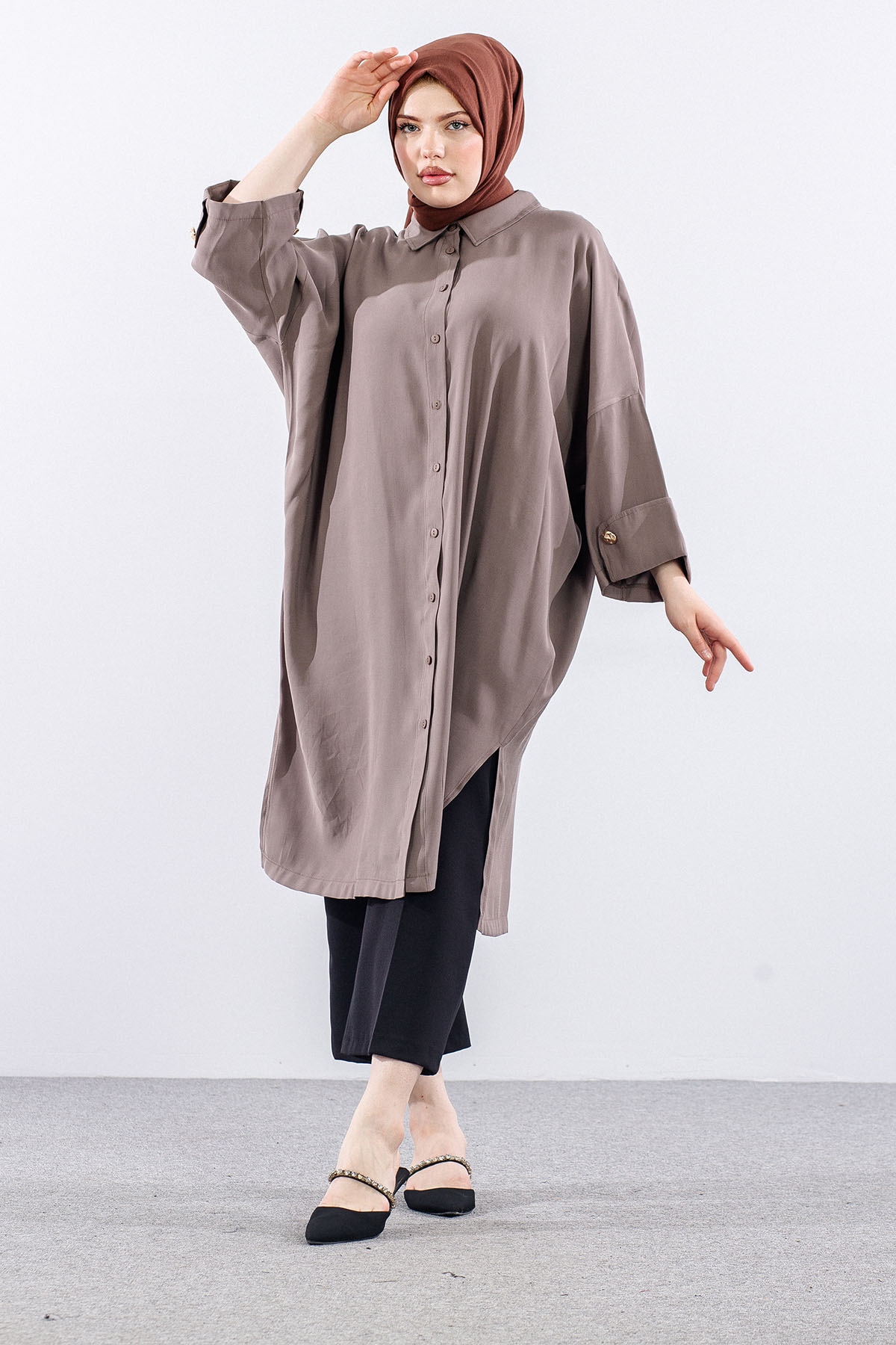 36389 Yarasa Kol Tunik Tek - Vizon - 2