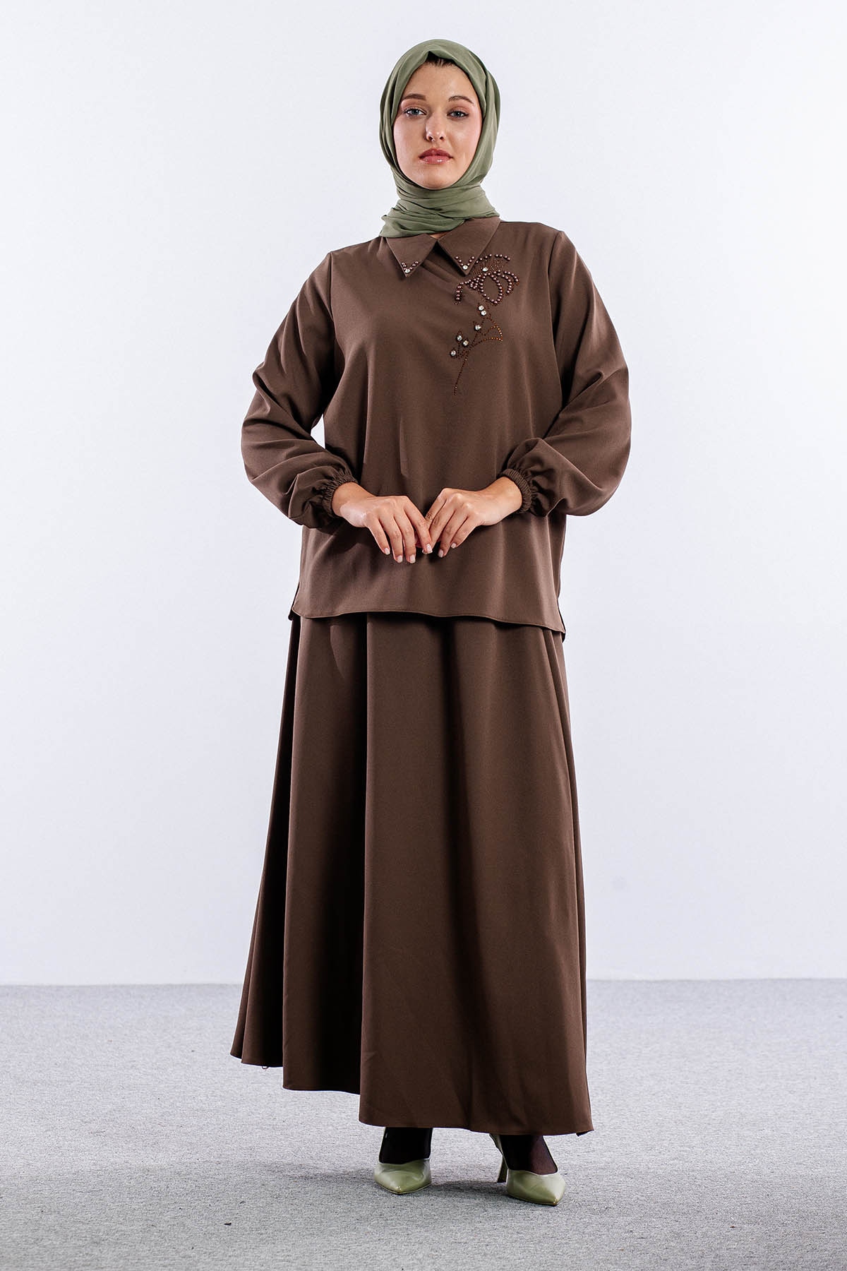 3655 E.takim 42-50  Yaka Tas Isli - Kahve - 1