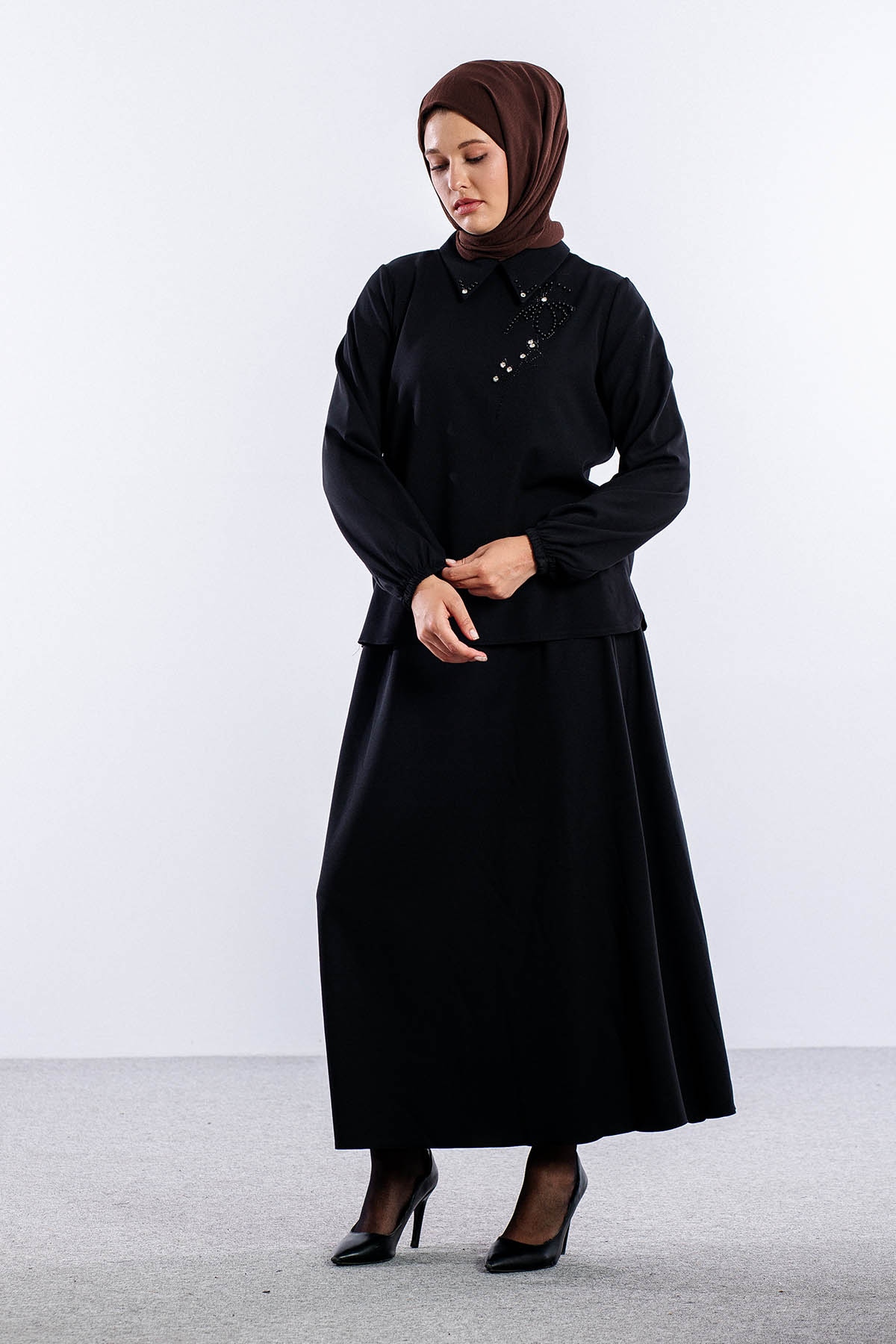 3655 E.takim 42-50  Yaka Tas Isli - Siyah - 1