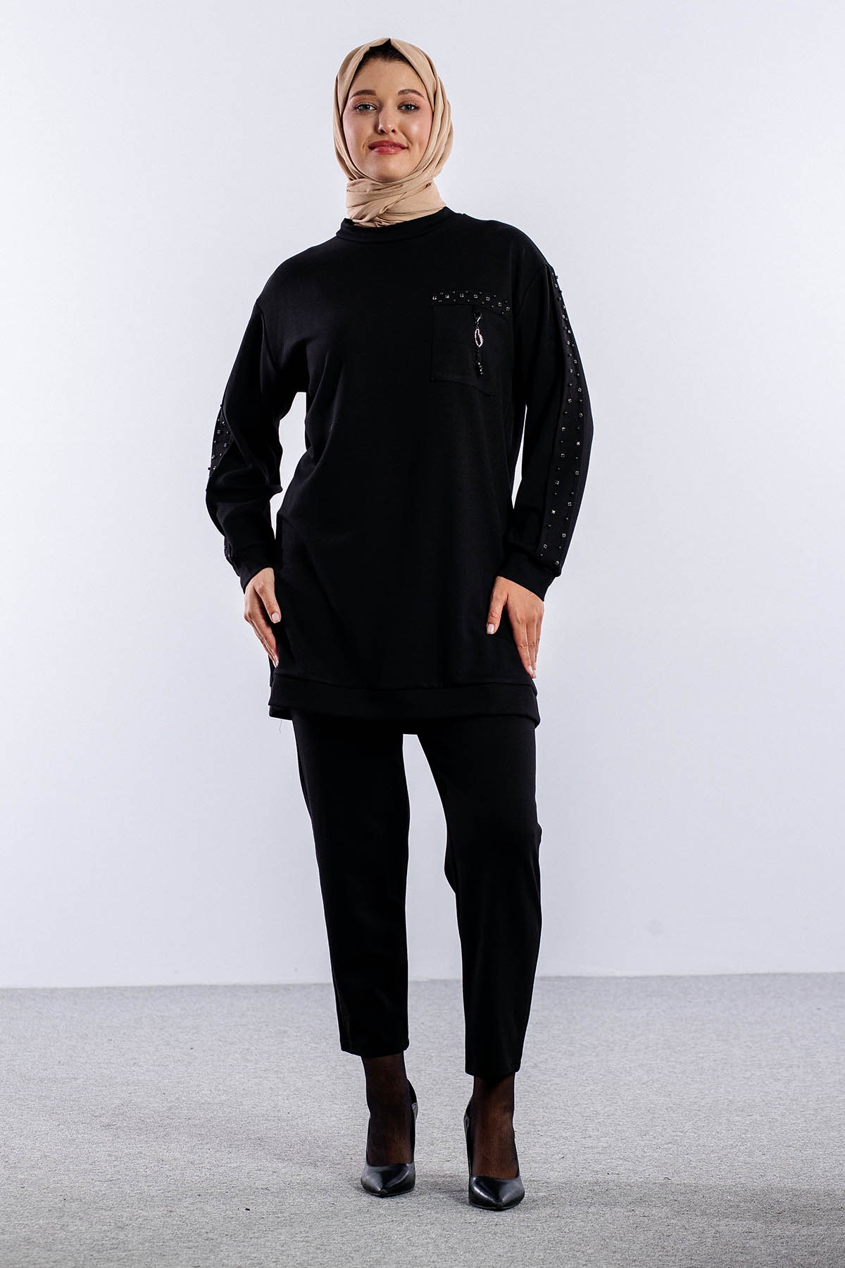 3661 Takim 38-46 Kolu Tas Detay - Siyah - 1