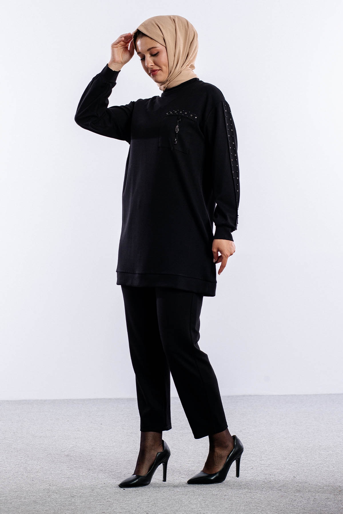 3661 Takim 38-46 Kolu Tas Detay - Siyah - 3