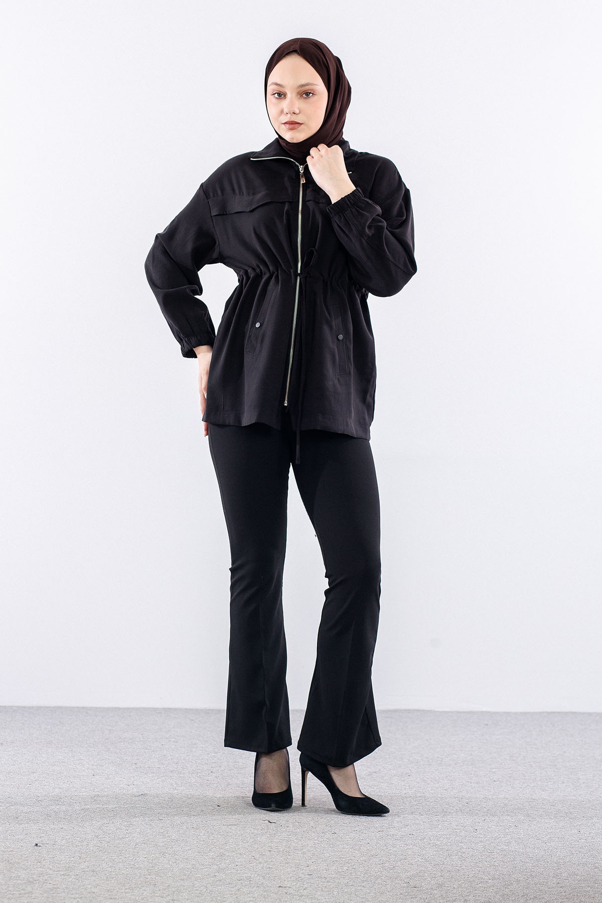 36624 Fermuarli Kap Tek - Siyah - 2