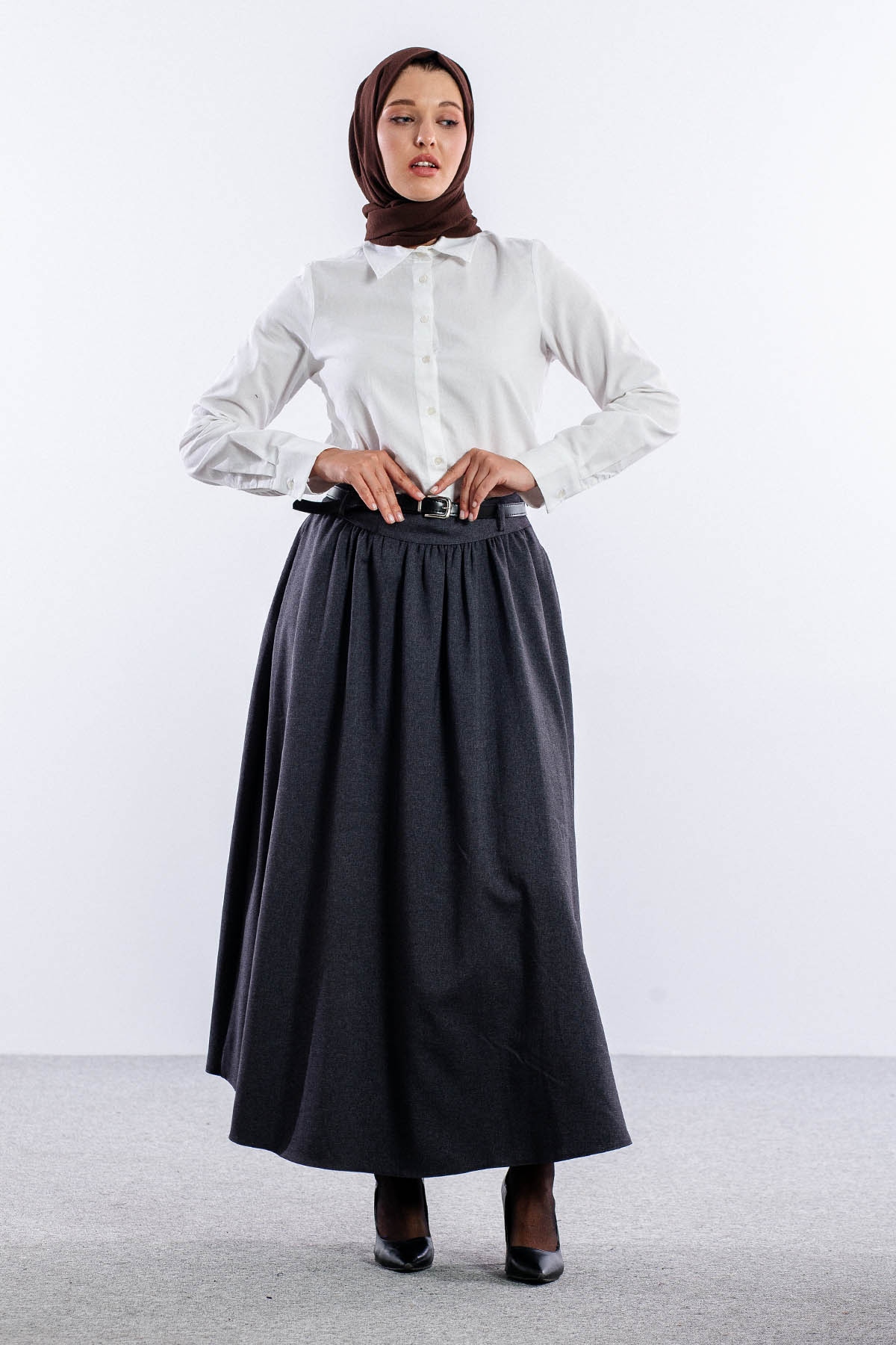 3672 Etek 38-48 Kis Kumas - Gri - 1