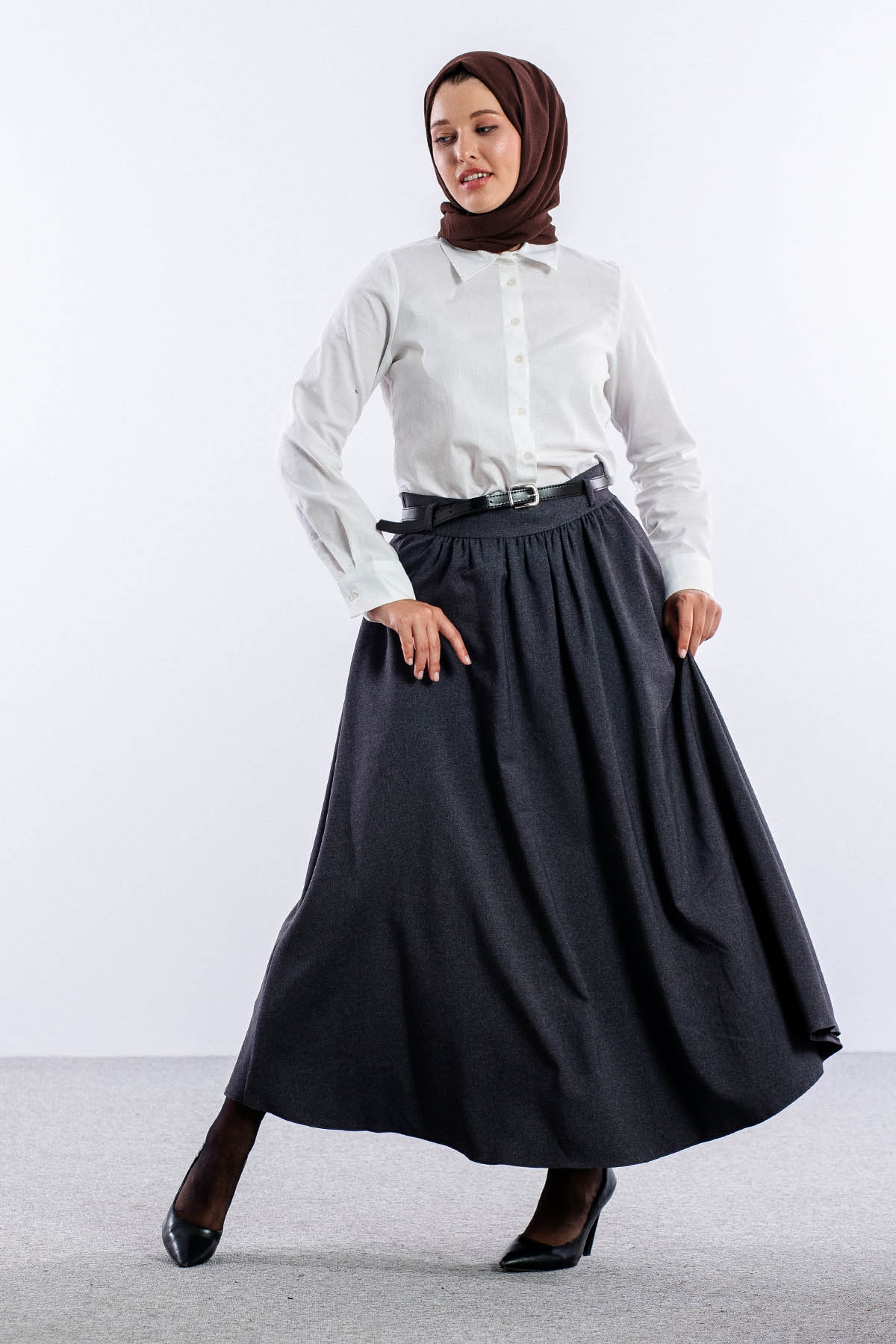 3672 Etek 38-48 Kis Kumas - Gri - 2