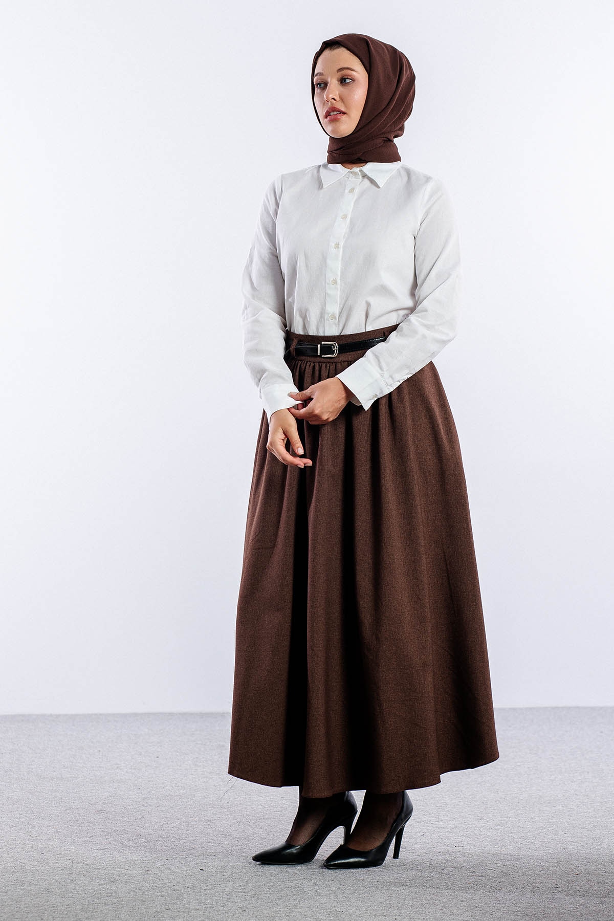 3672 Etek 38-48 Kis Kumas - Kahve - 2