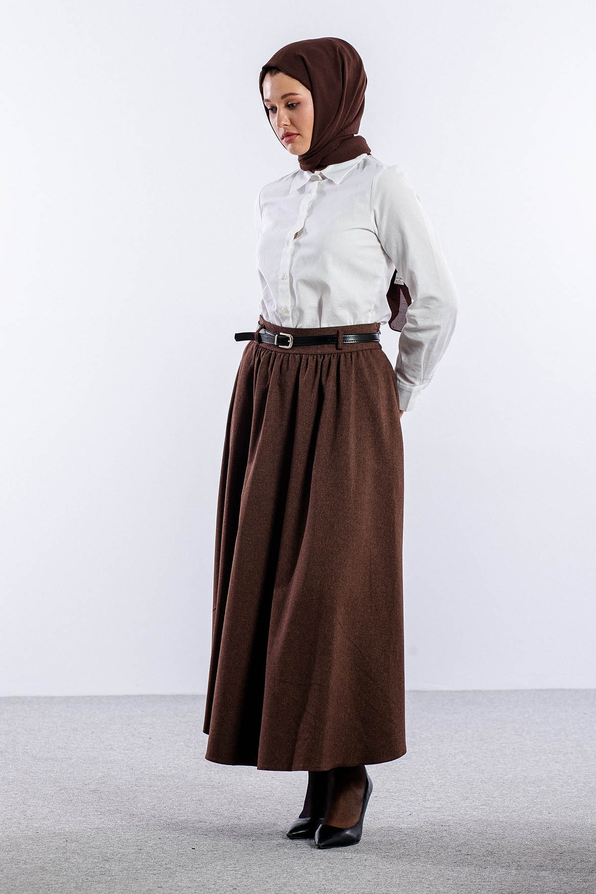 3672 Etek 38-48 Kis Kumas - Kahve - 3