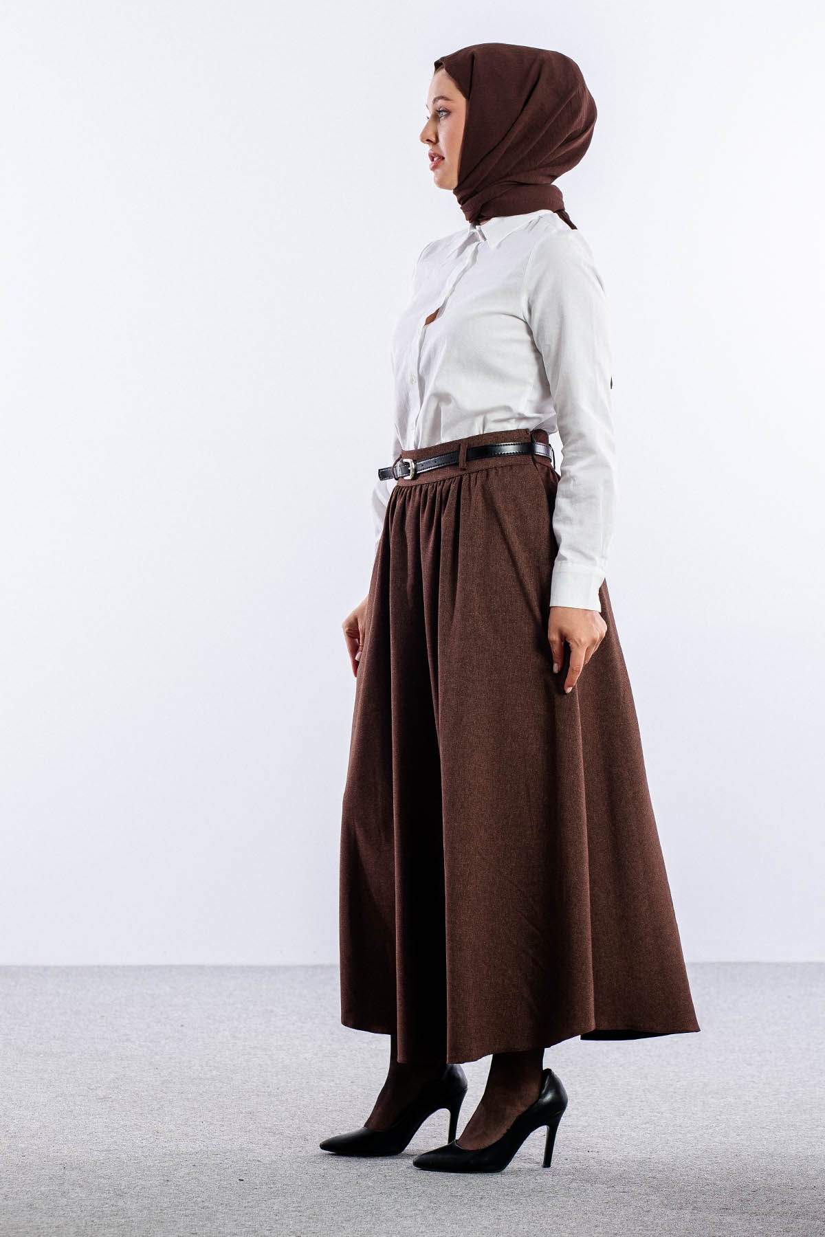 3672 Etek 38-48 Kis Kumas - Kahve - 4