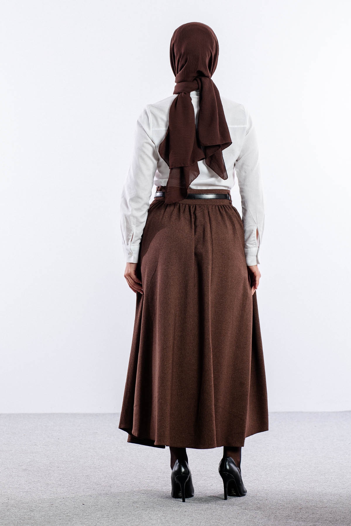 3672 Etek 38-48 Kis Kumas - Kahve - 5