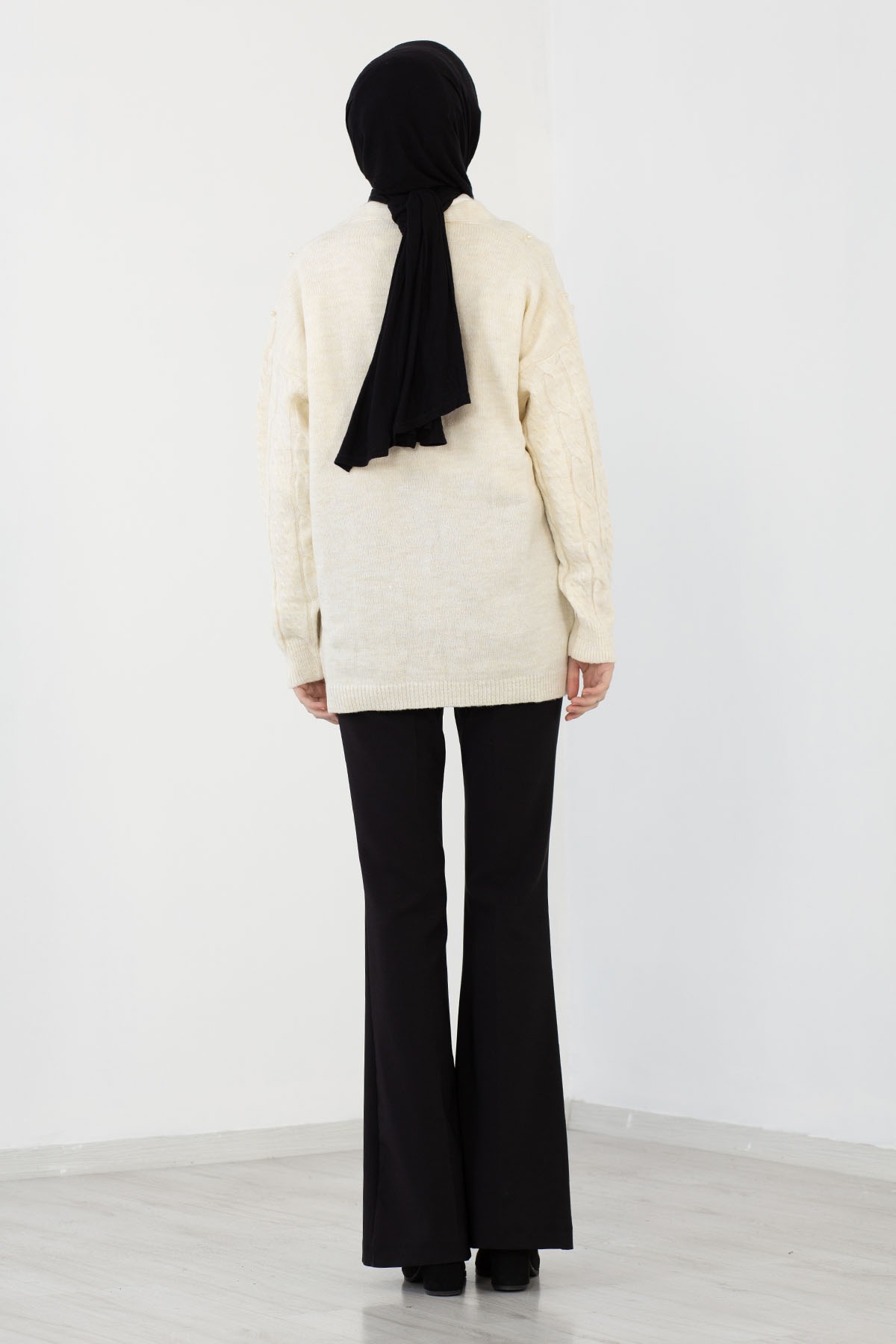 3694 İncili Hirka Tek - Krem - 4