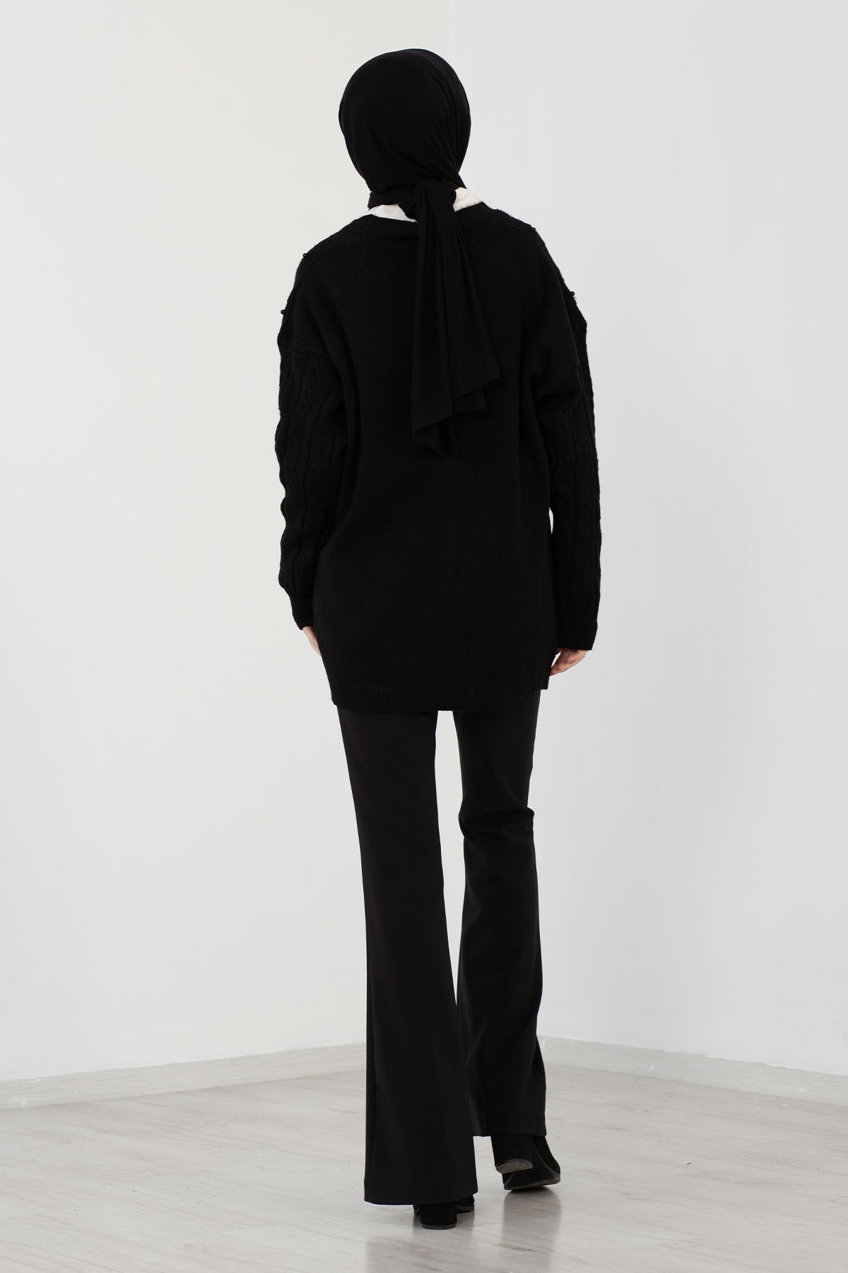 3694 İncili Hirka Tek - Siyah - 4