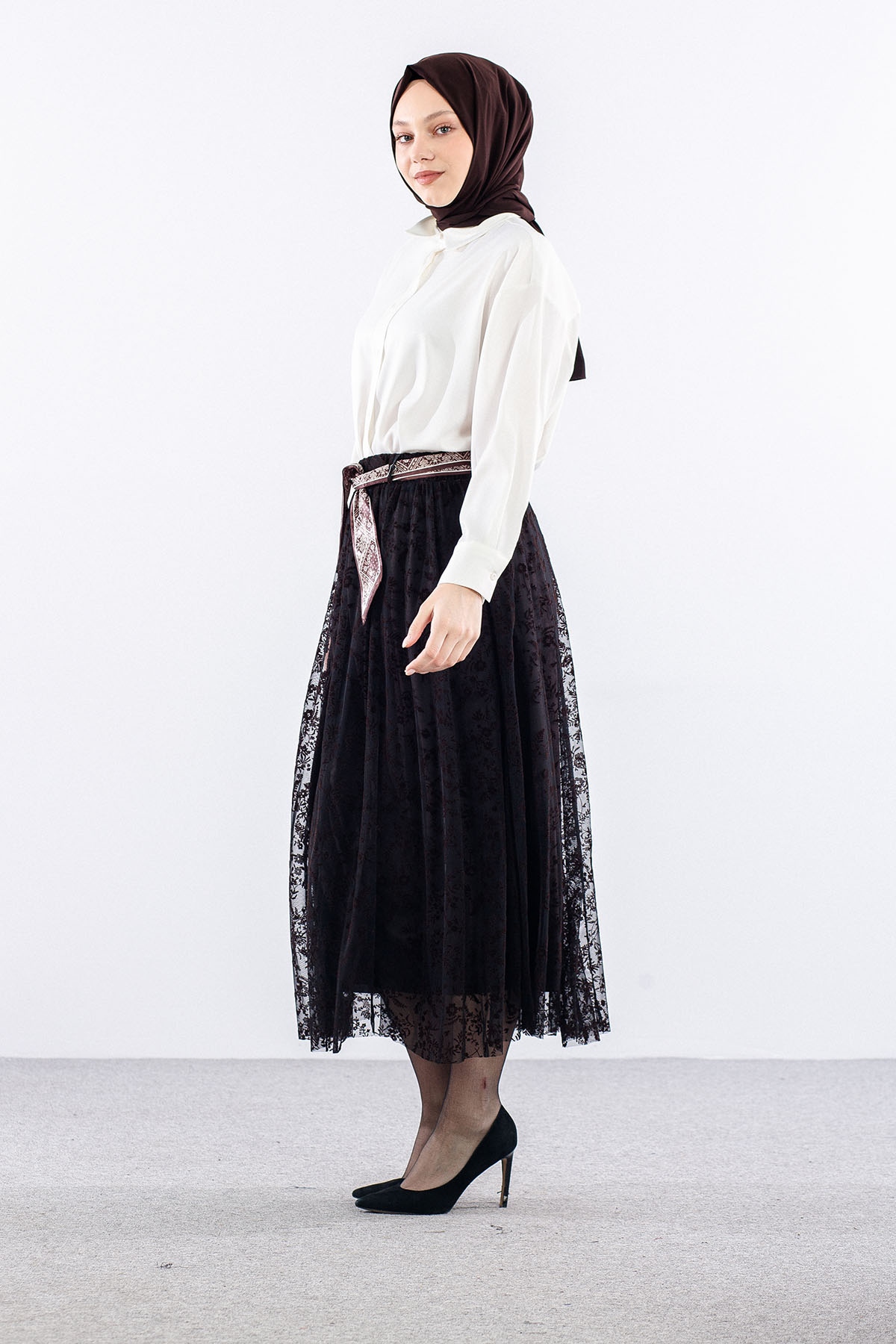 3721 Etek 38-46 Tul - Kahve - 3