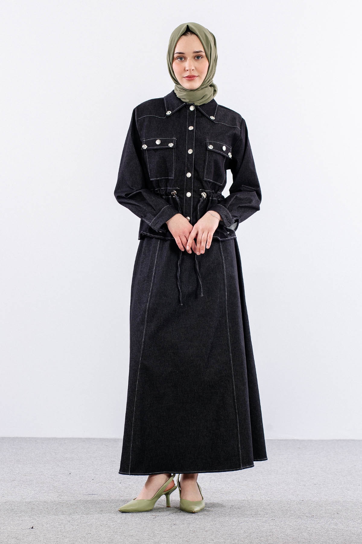 3726 Kot Takim 38-46 Etekli̇ - Siyah - 1