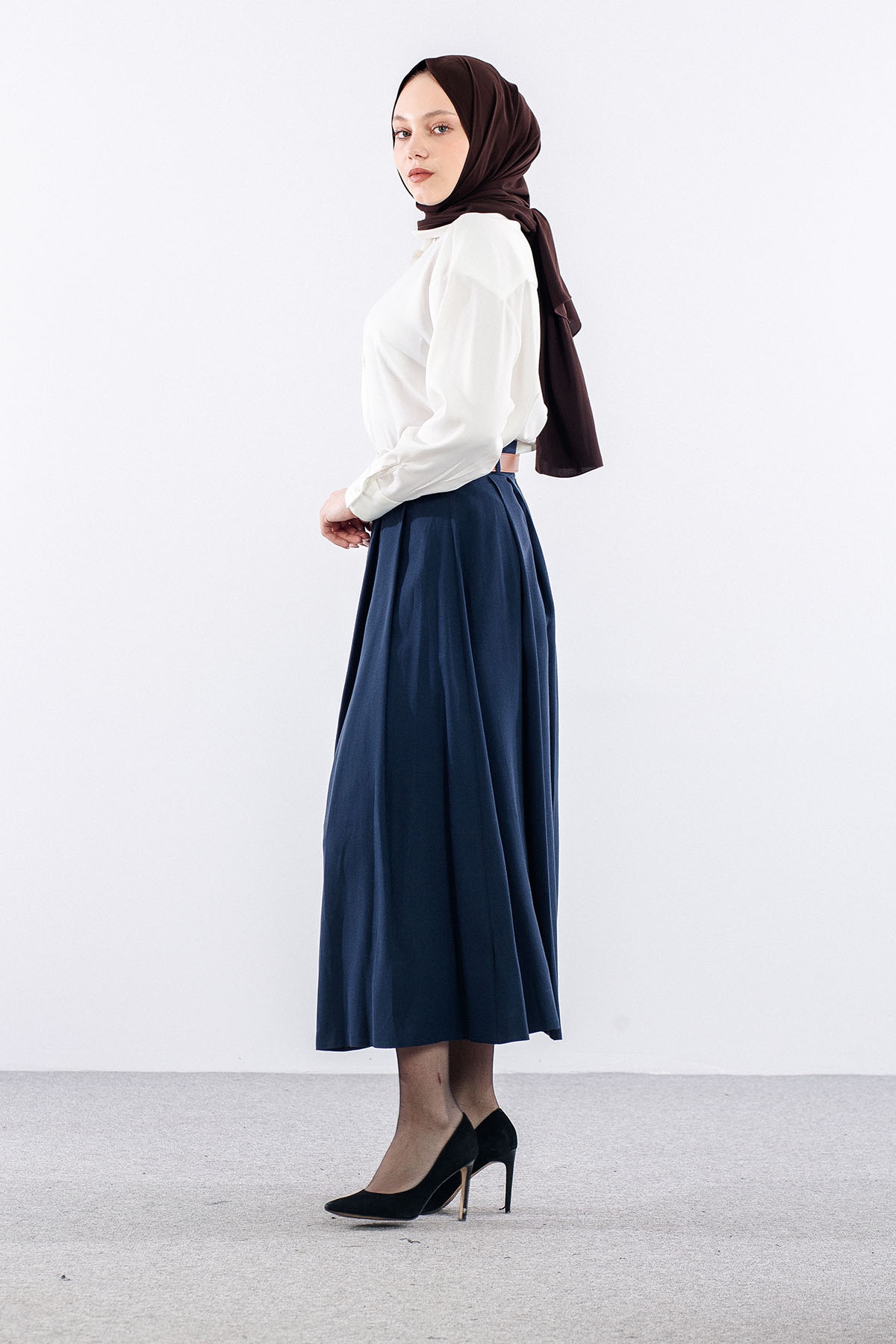3734 Kloş Etek 38-46 Kemerli̇ - Lacivert - 3
