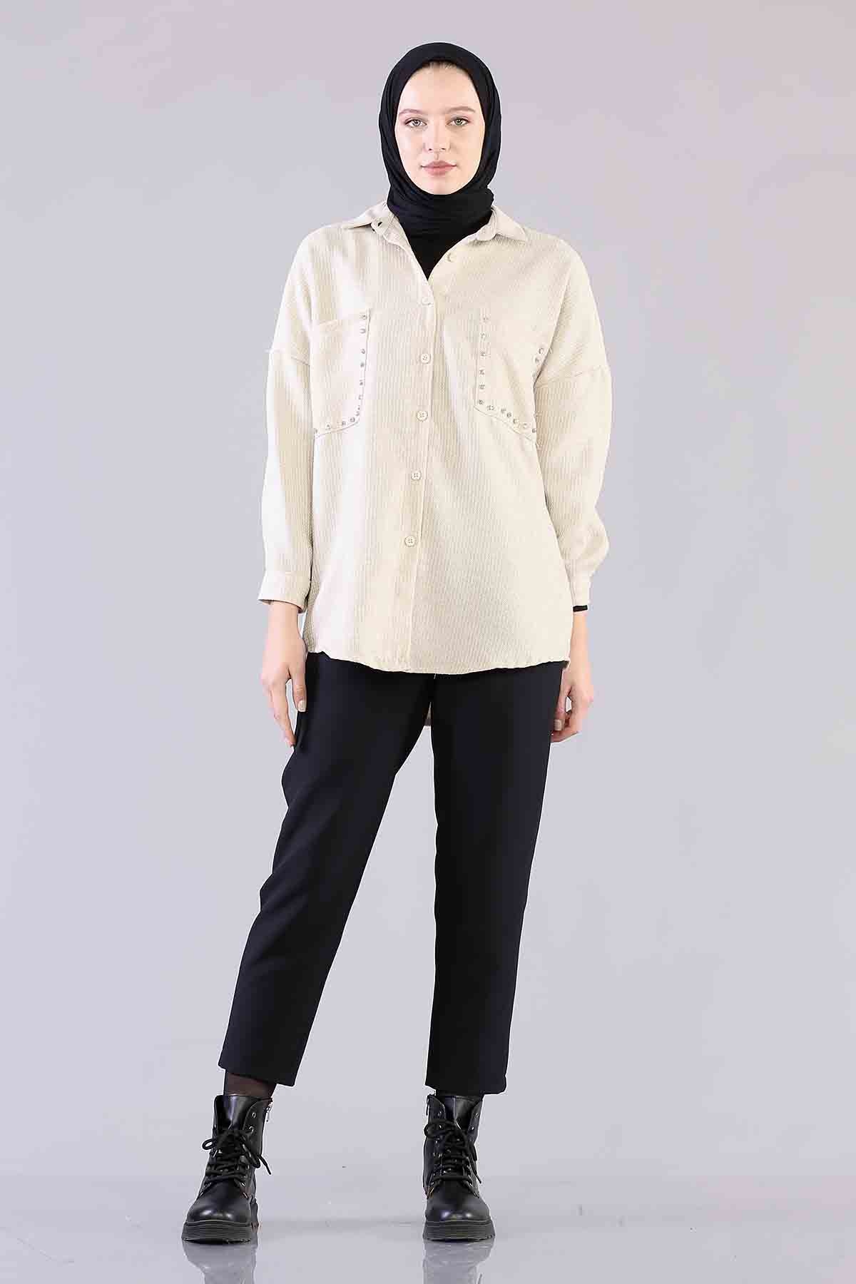 3776 Cebi Taşli Tunik Tek - Krem - 1