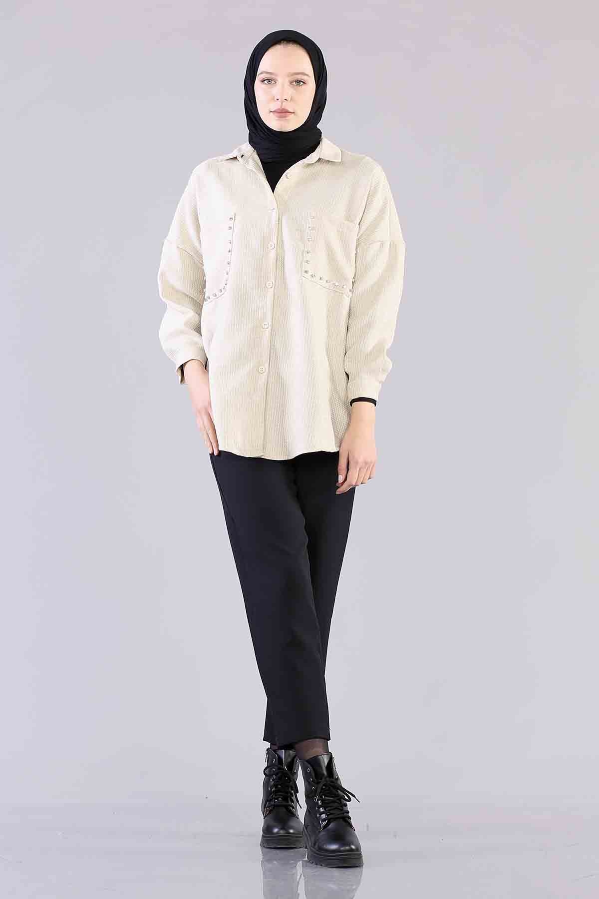 3776 Cebi Taşli Tunik Tek - Krem - 2