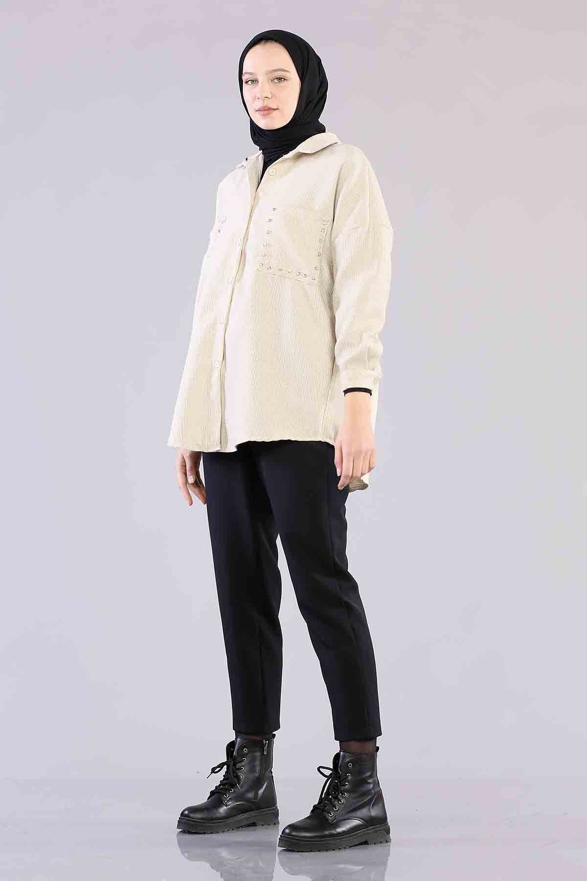 3776 Cebi Taşli Tunik Tek - Krem - 3