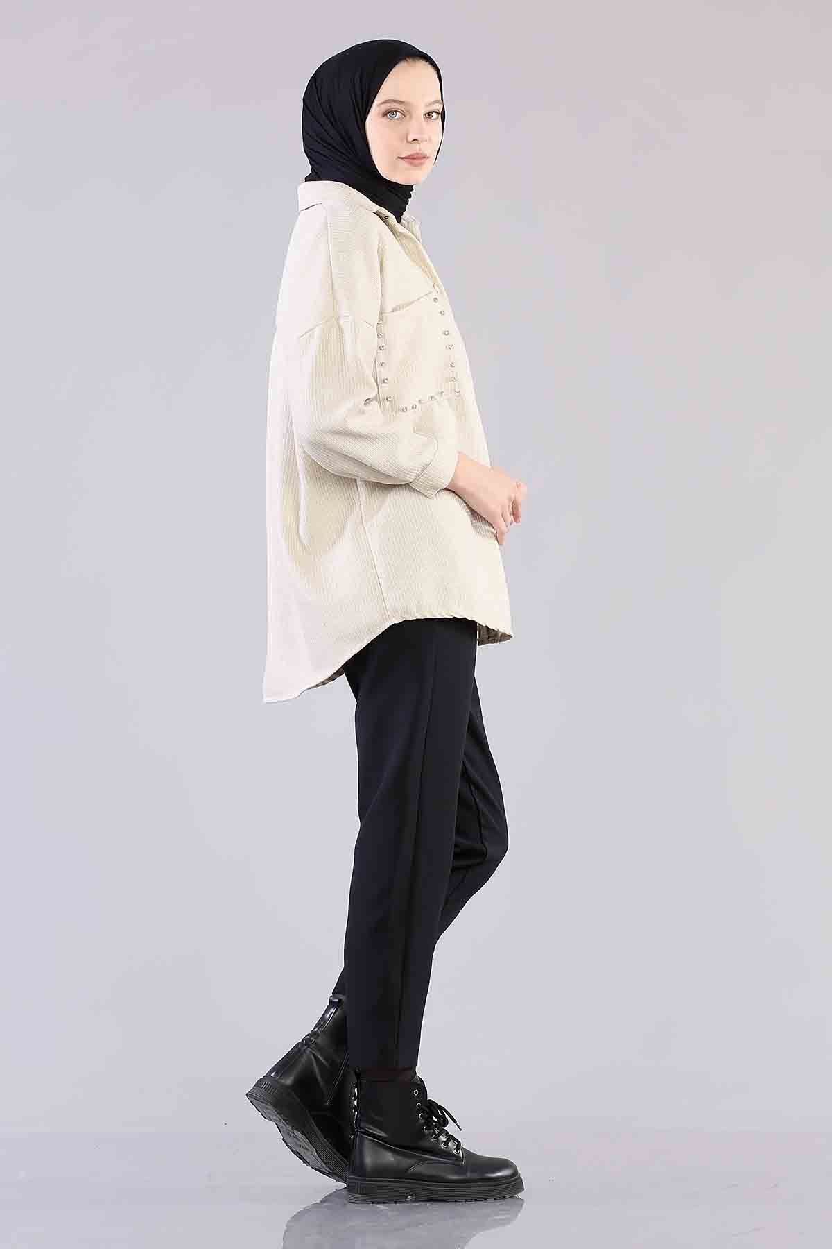 3776 Cebi Taşli Tunik Tek - Krem - 4