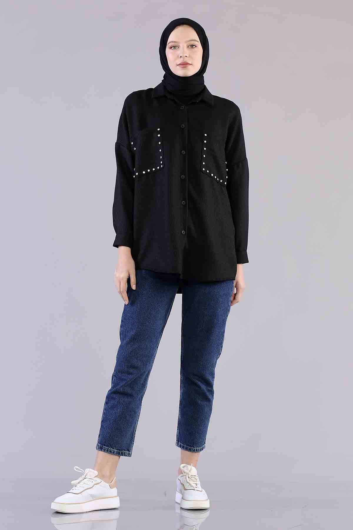 3776 Cebi Taşli Tunik Tek - Siyah - 1