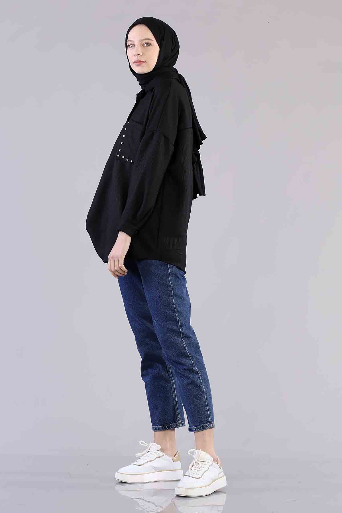 3776 Cebi Taşli Tunik Tek - Siyah - 2