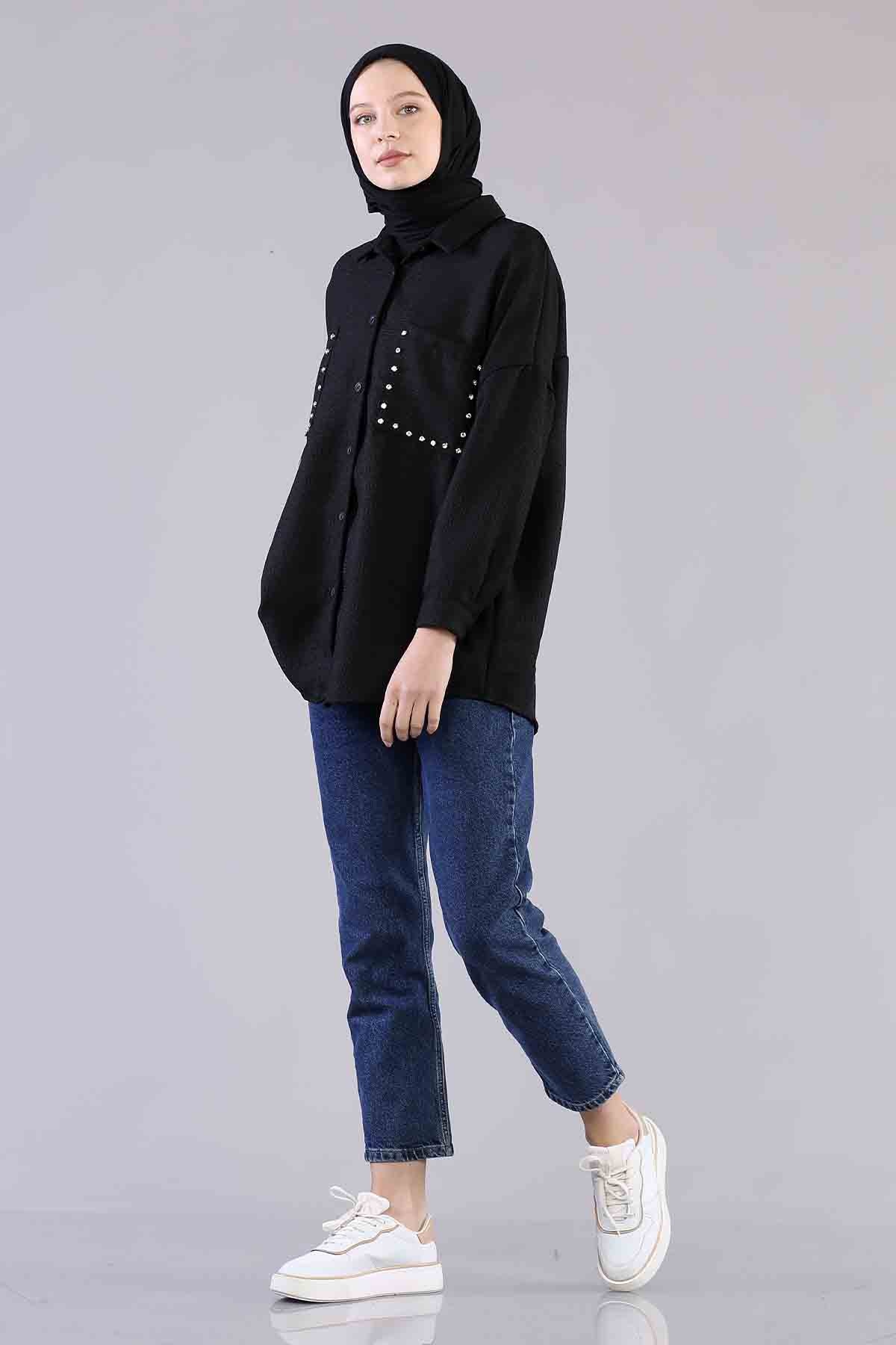 3776 Cebi Taşli Tunik Tek - Siyah - 3