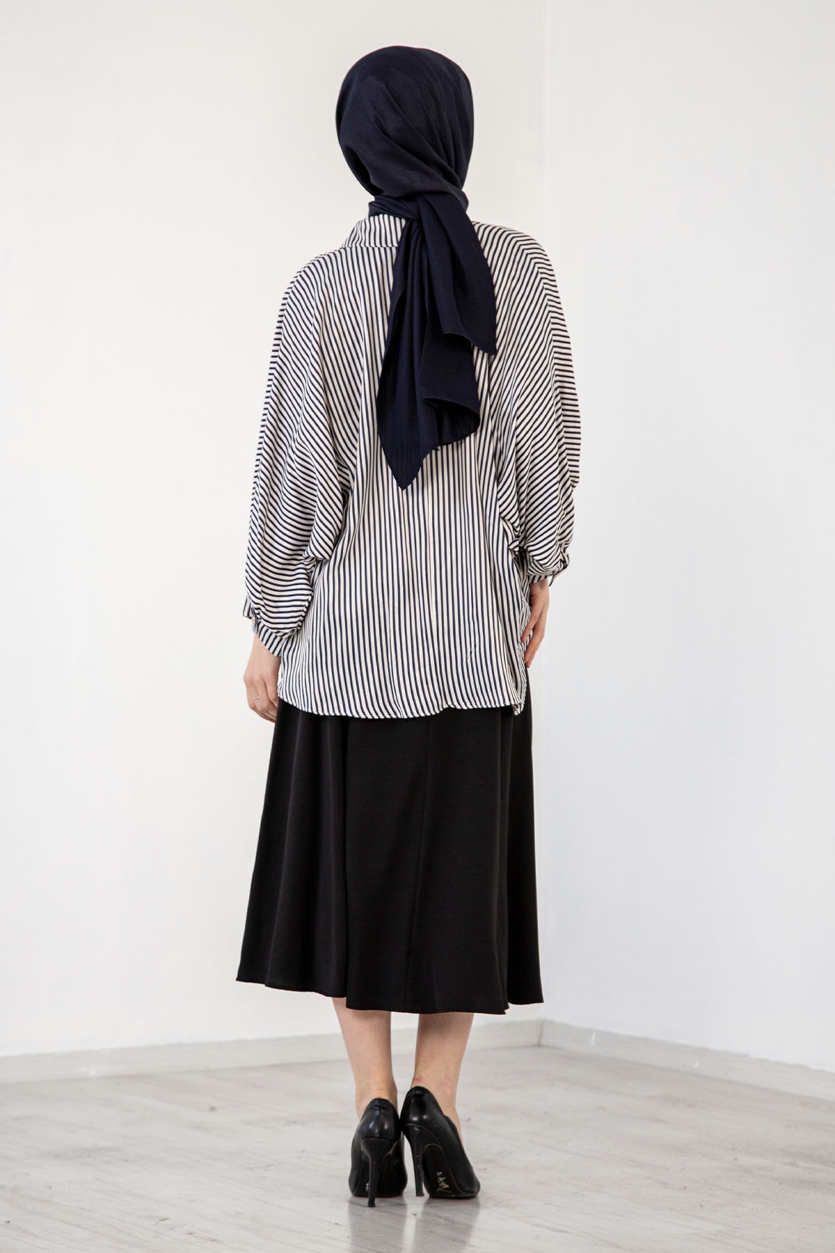 3786 çizgili Gömlek 38-44 - Lacivert_beyaz - 4