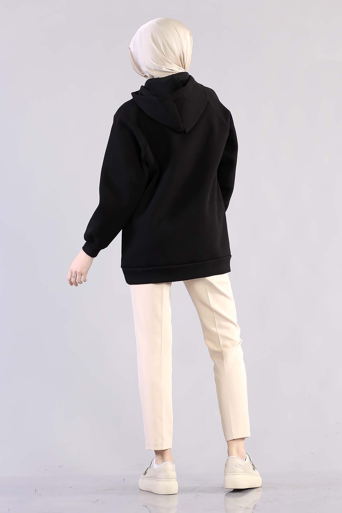 3804 Kapşonlu Tunik Tek - Siyah - 6