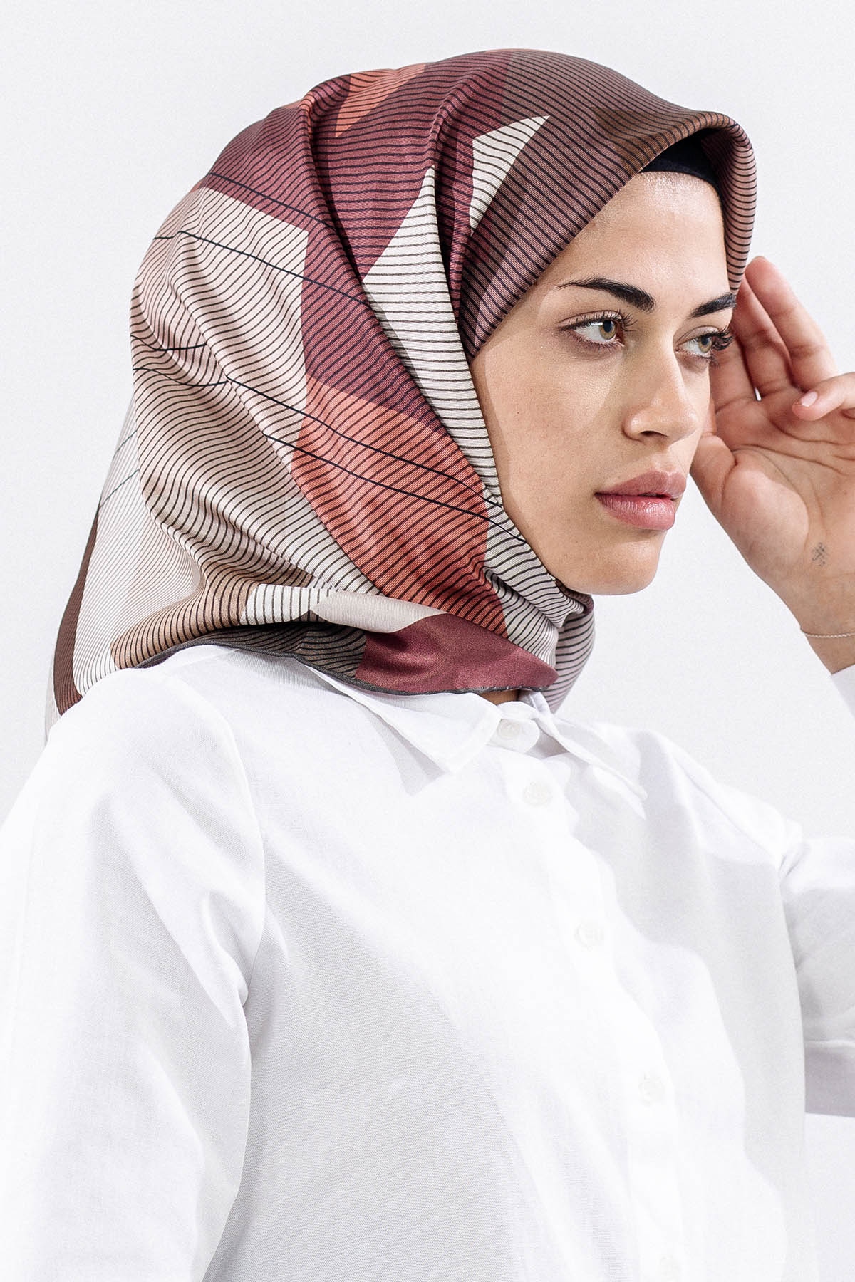 3838 İpek Eşarp 90*90 Tvıl Dokuma - Kahve - 2