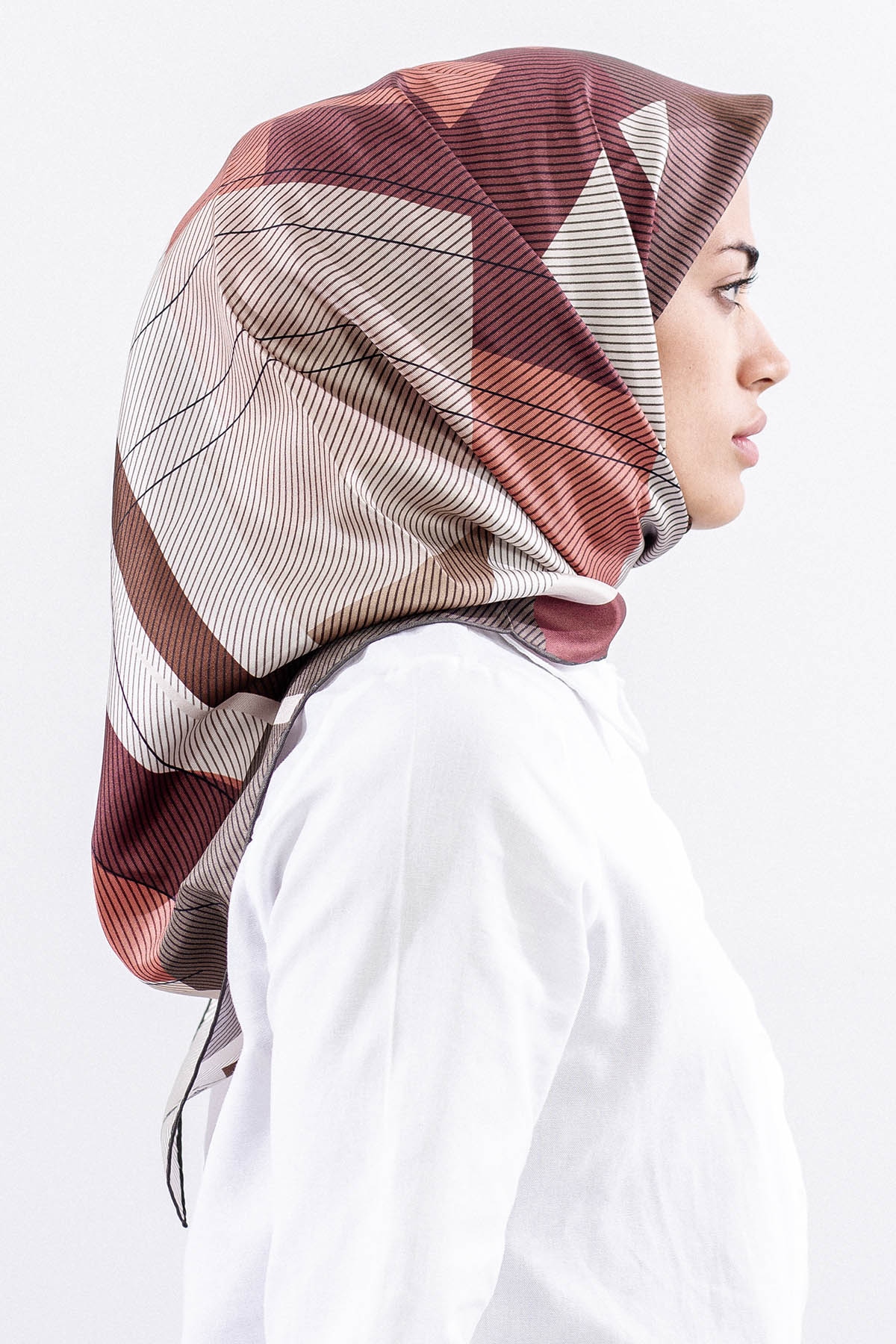 3838 İpek Eşarp 90*90 Tvıl Dokuma - Kahve - 3