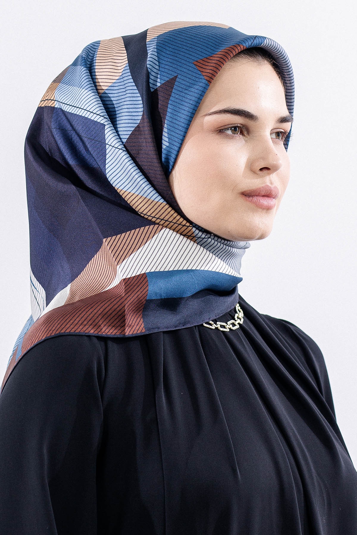 3838 İpek Eşarp 90*90 Tvıl Dokuma - Lacivert - 2