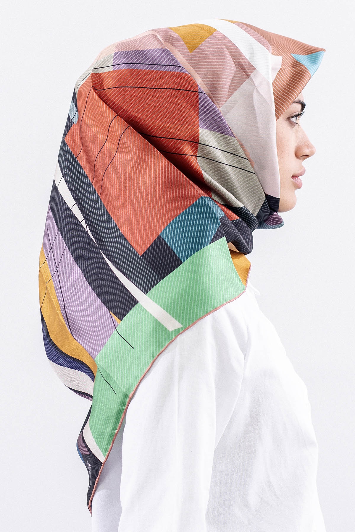 3838 İpek Eşarp 90*90 Tvıl Dokuma - Pudra - 1