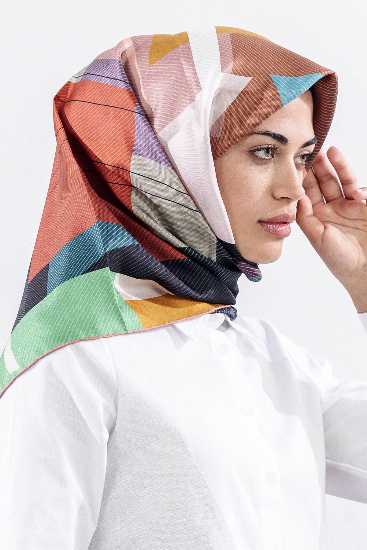 3838 İpek Eşarp 90*90 Tvıl Dokuma - Pudra - 2