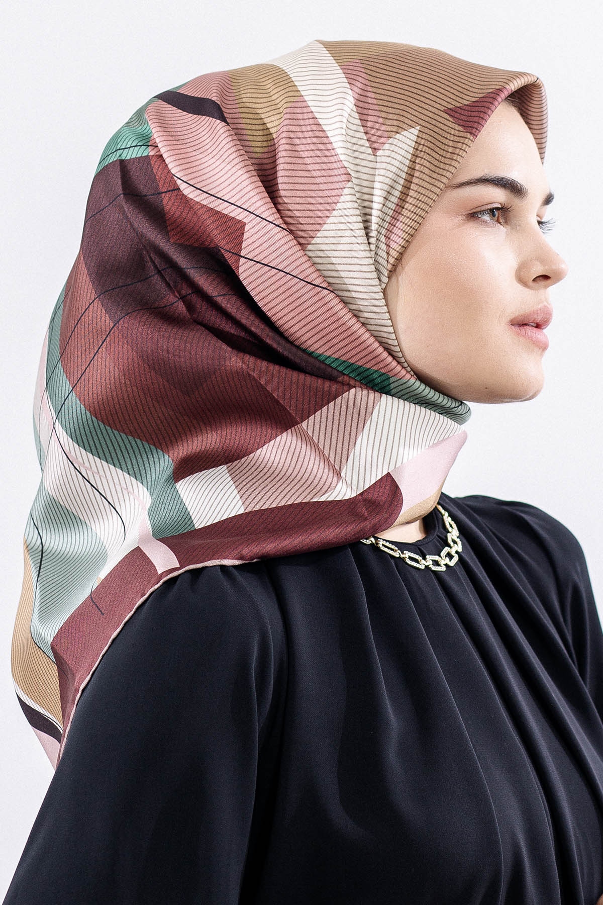 3838 İpek Eşarp 90*90 Tvıl Dokuma - Vizon - 2