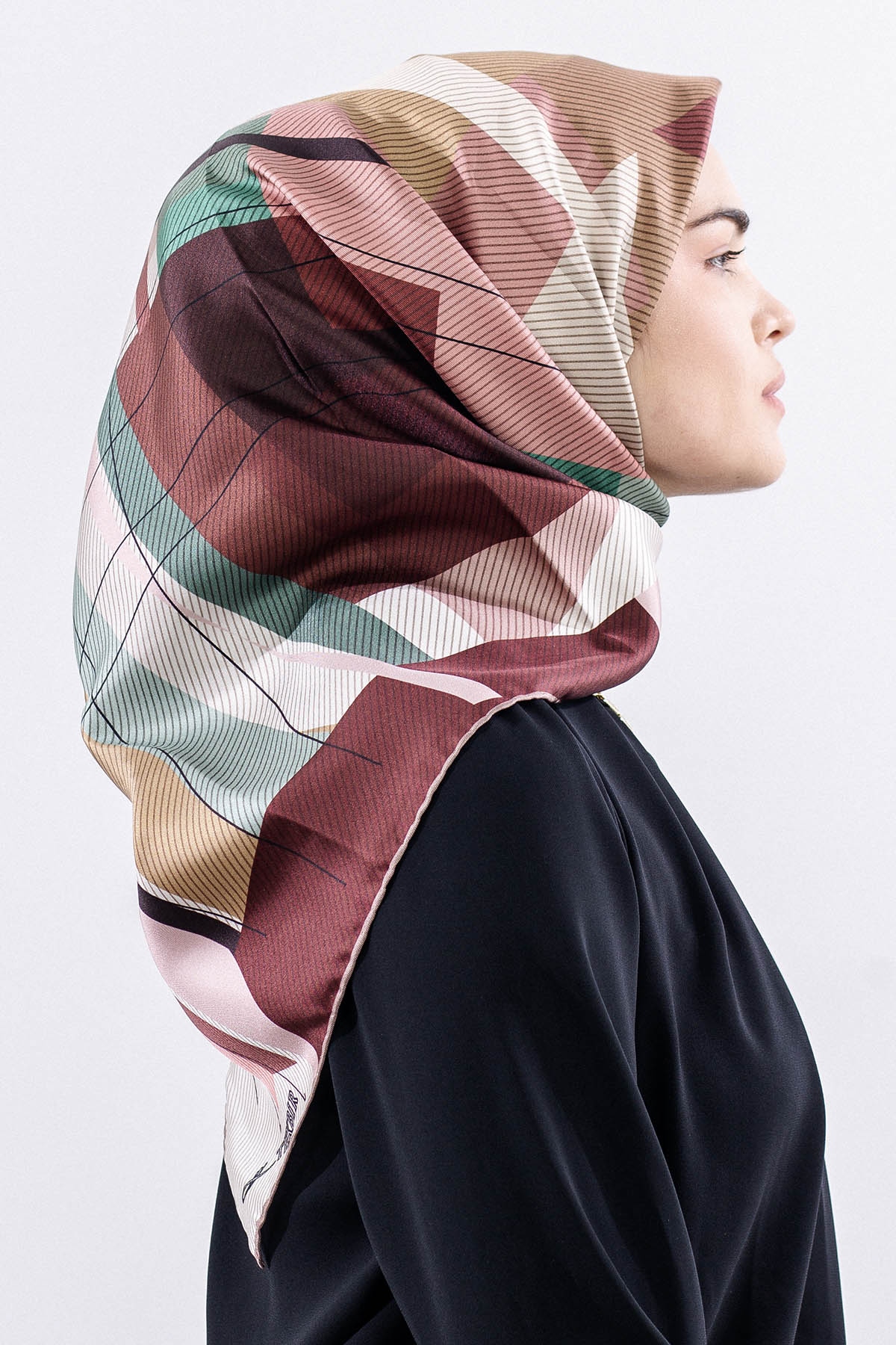 3838 İpek Eşarp 90*90 Tvıl Dokuma - Vizon - 3