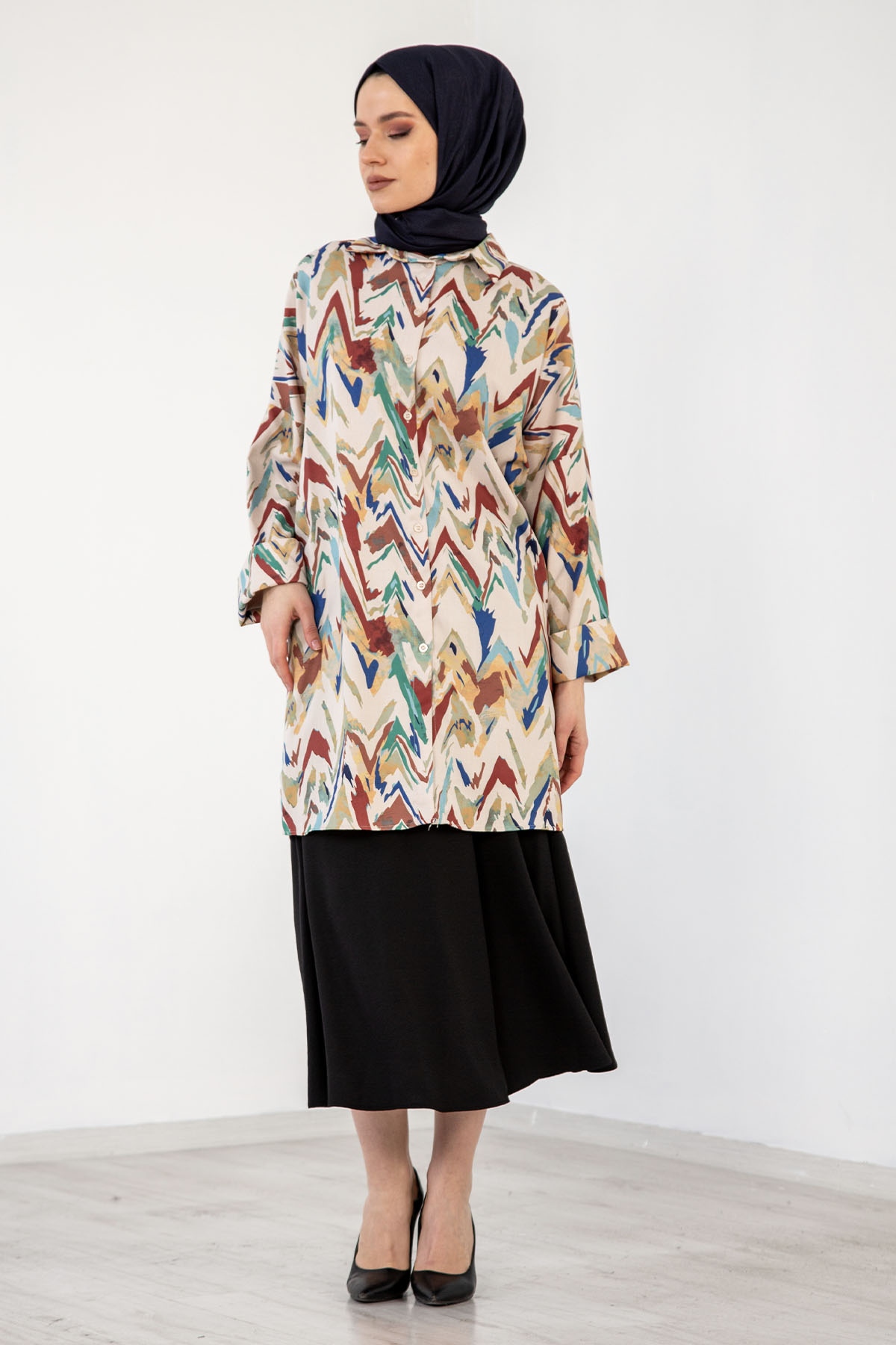 3846 Tunik 38-44 - Krem_yesil - 2